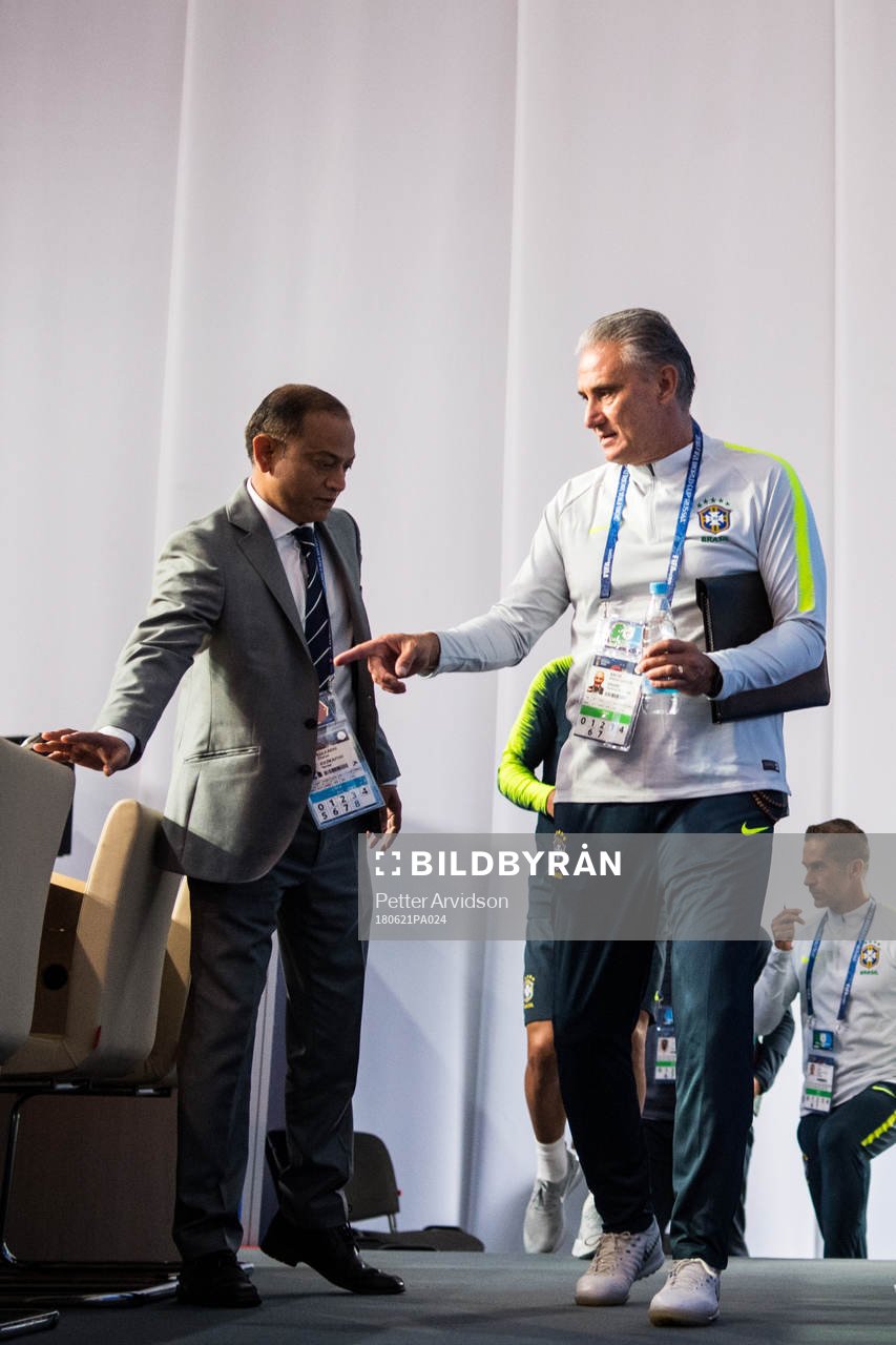 Head coach Tite of Brazil arrives to a press conference