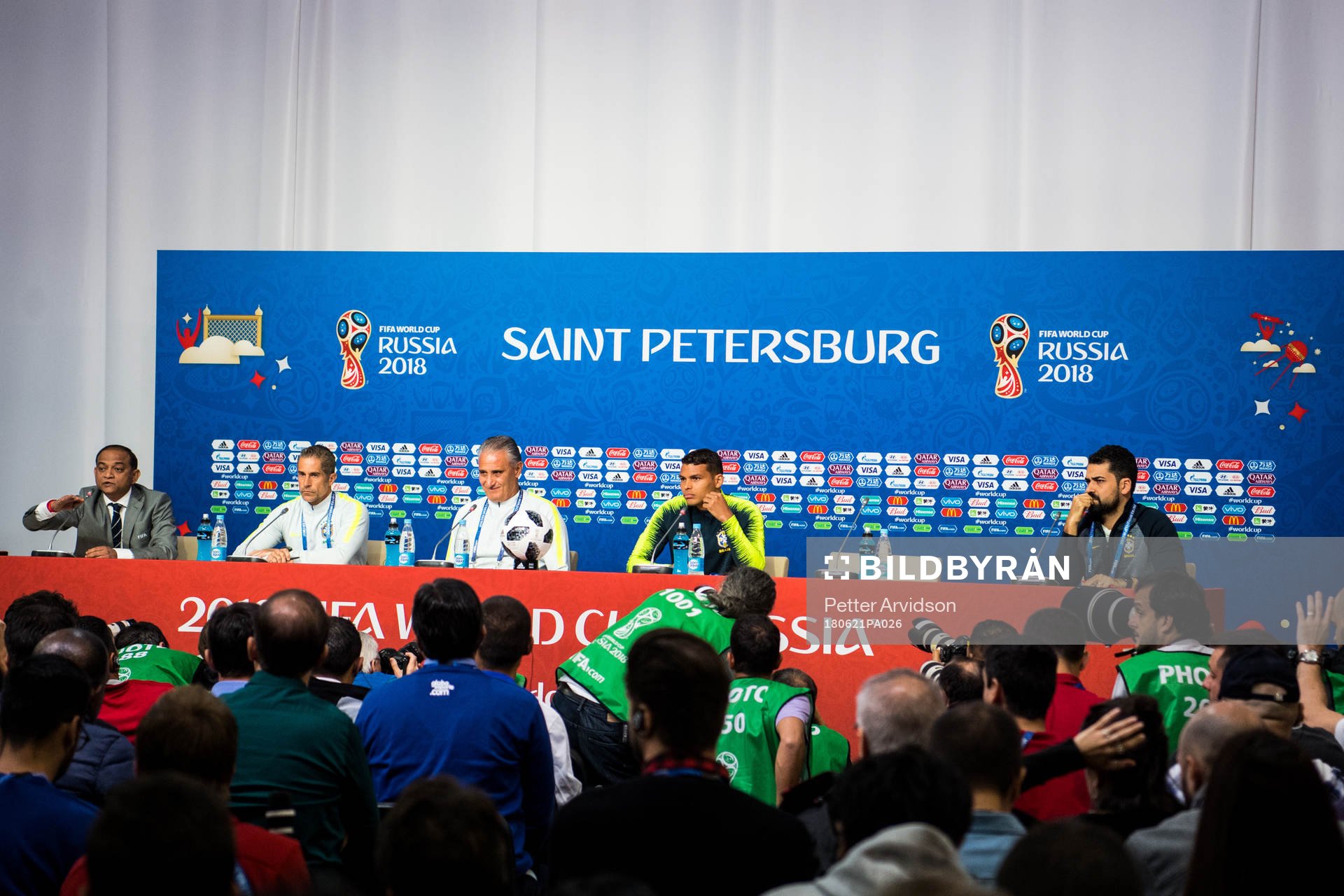 Head coach Tite and Thiago Silva of Brazil