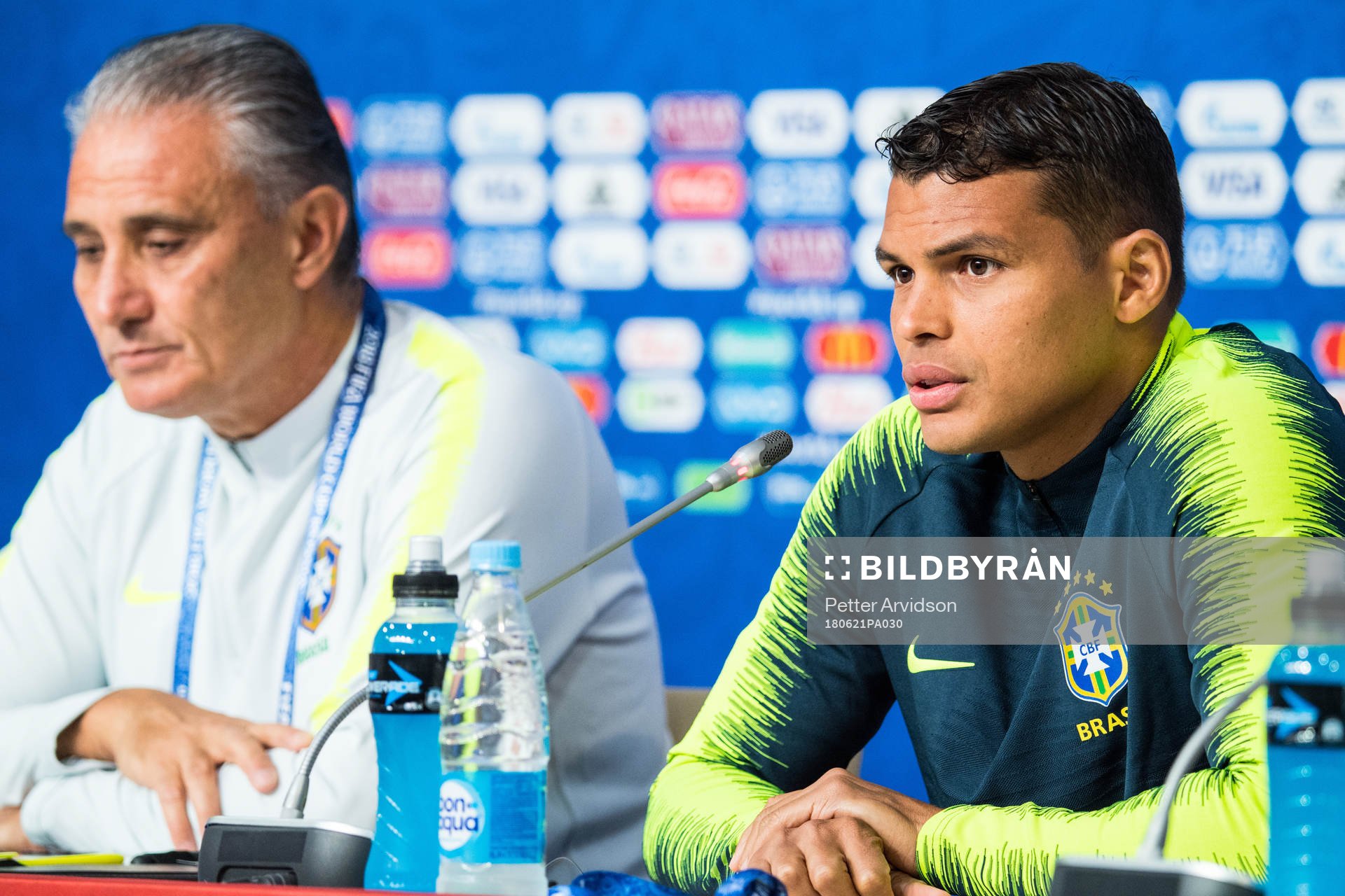 Thiago Silva and head coach Tite of Brazil