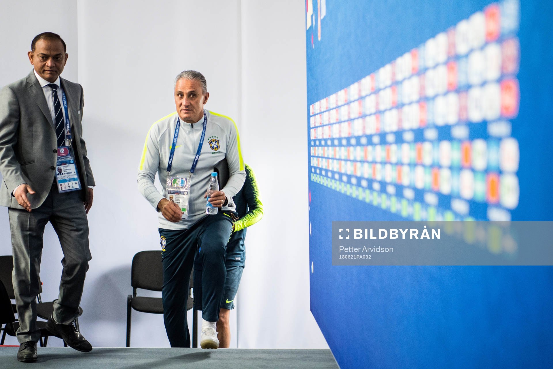 Head coach Tite of Brazil arrives to a press conference
