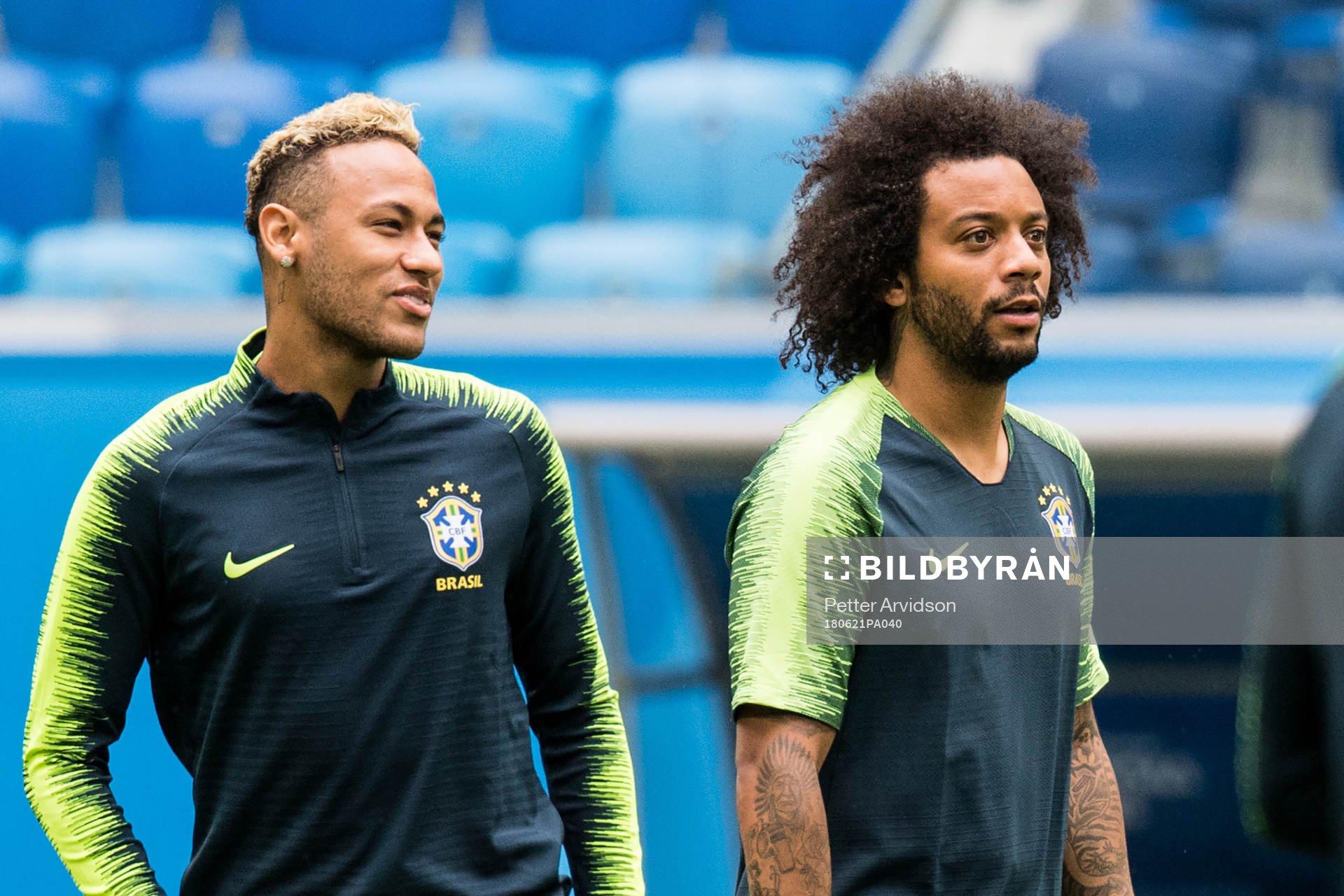 Neymar and Marcelo of Brazil