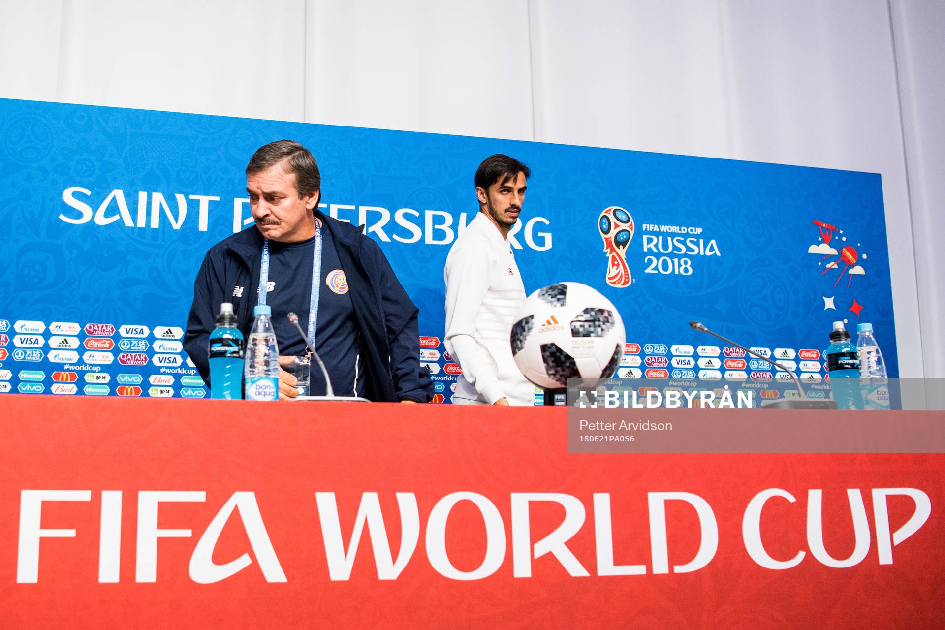 Head coach Oscar Ramirez and Bryan Ruiz of Costa Rica during a press conference during the FIFA World Cup on June 21, 2018 in Sankt Petersburg.