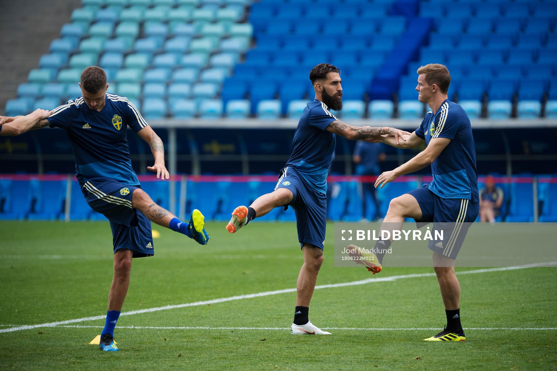 Mikael Lustig, Jimmy Durmaz and Emil Krafth of the Swedish