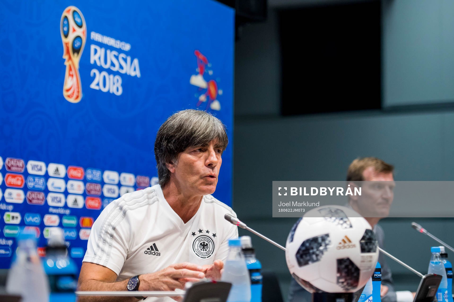 Head coach Joachim Löw of the German national football team at a press conference during the FIFA World Cup on June 22, 2018 in Adler.