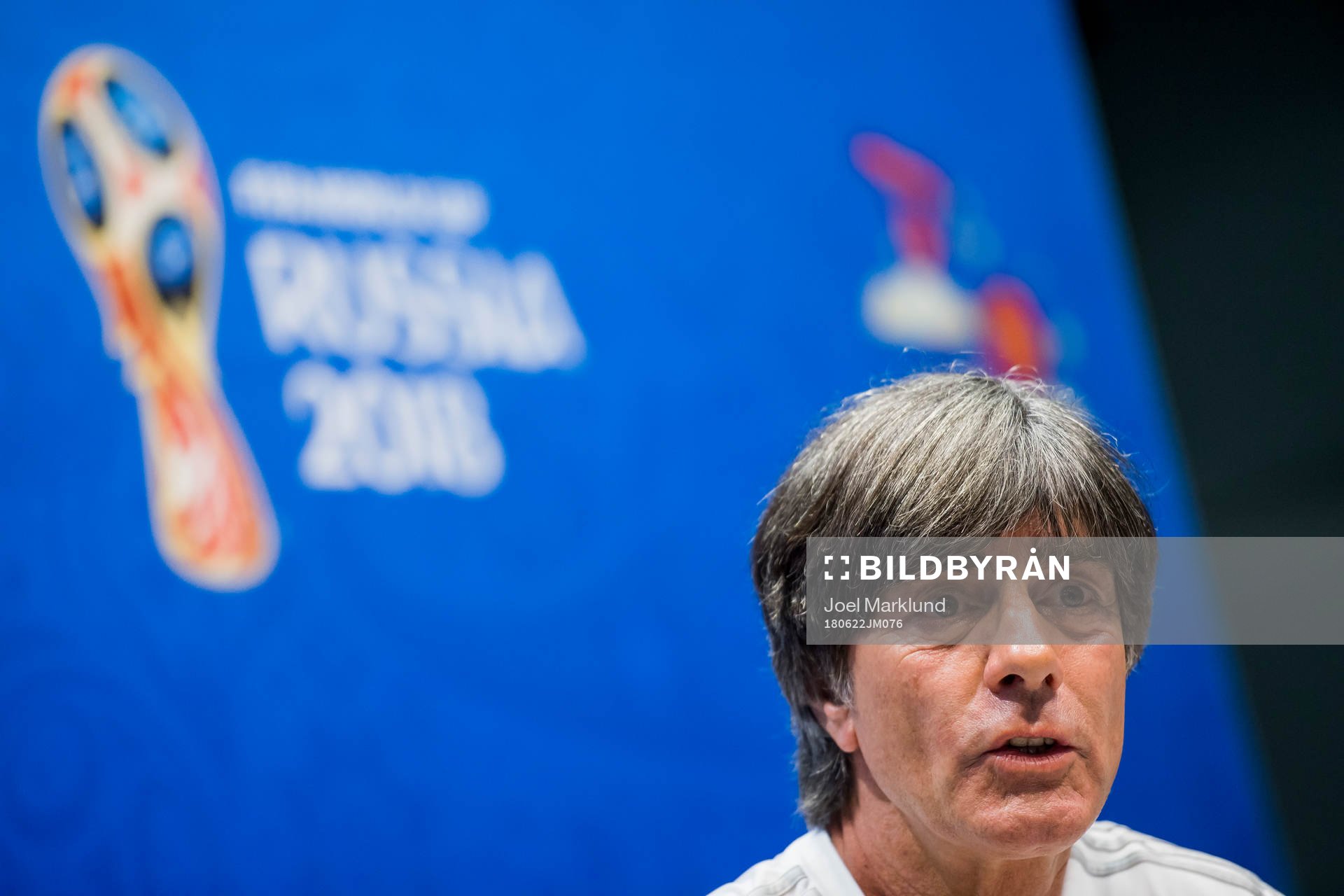 Head coach Joachim Löw of the German national football team at a press conference during the FIFA World Cup on June 22, 2018 in Adler.