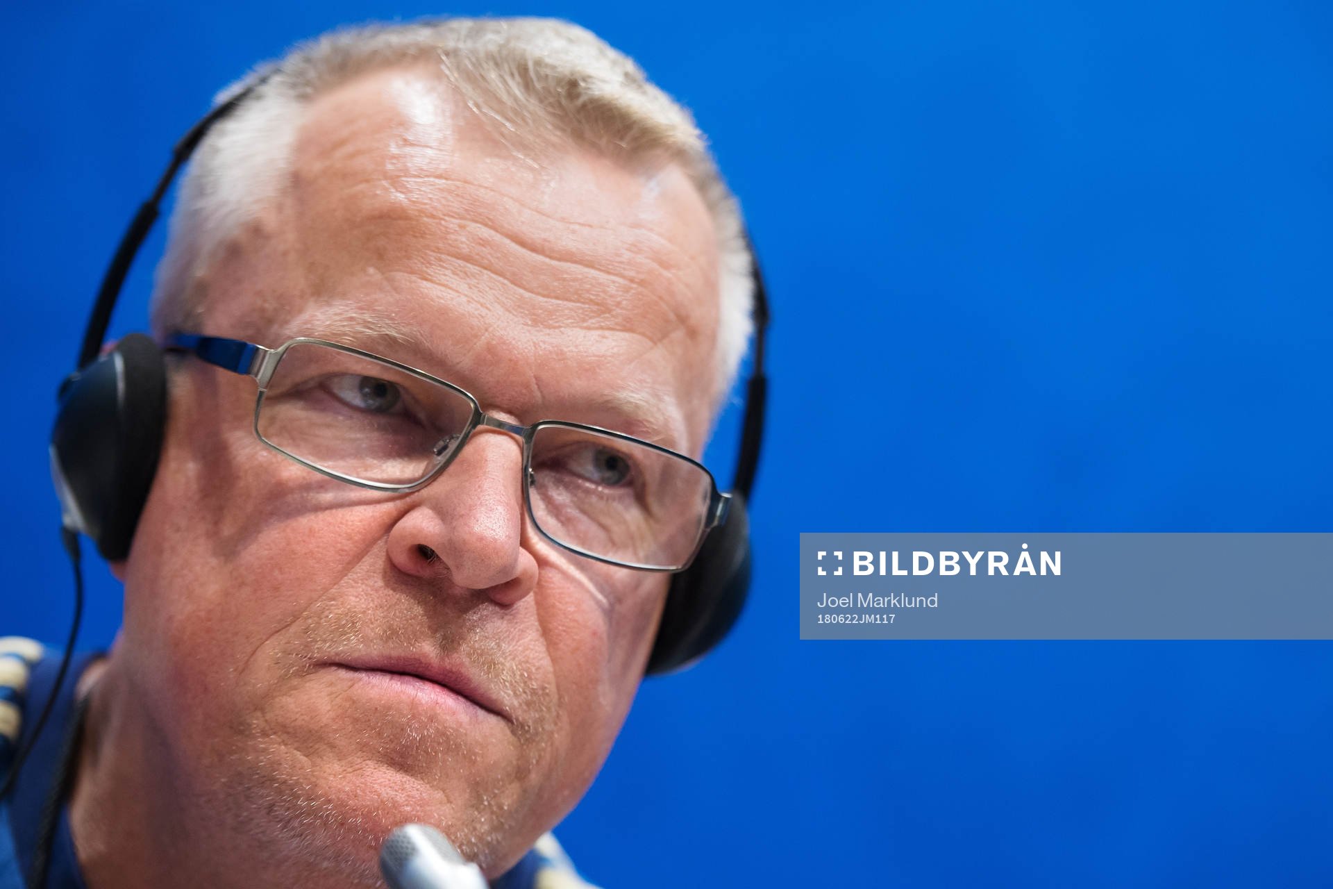 Head coach Janne Andersson of the Swedish national football team at a press conference during the FIFA World Cup on June 22, 2018 in Adler.
