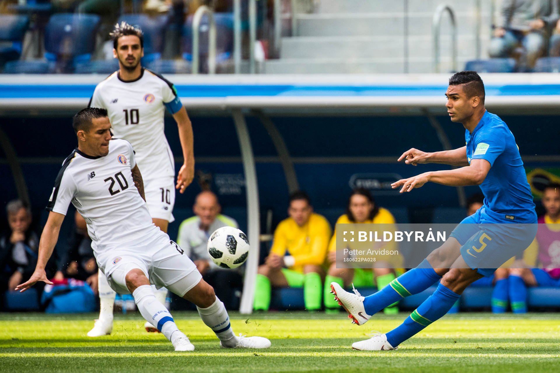 David Guzman of Costa Rica and Casemiro of Brazil