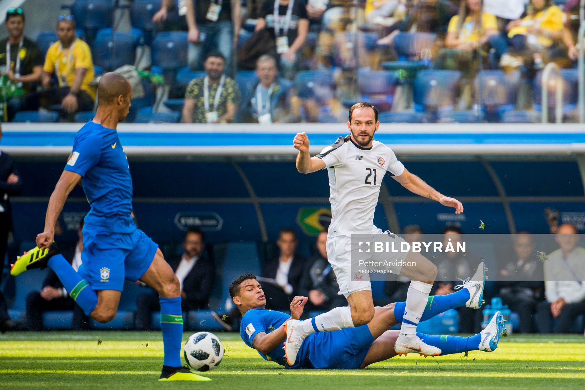 Thiago Silva of Brazil and Marcos Urena of Costa Rica