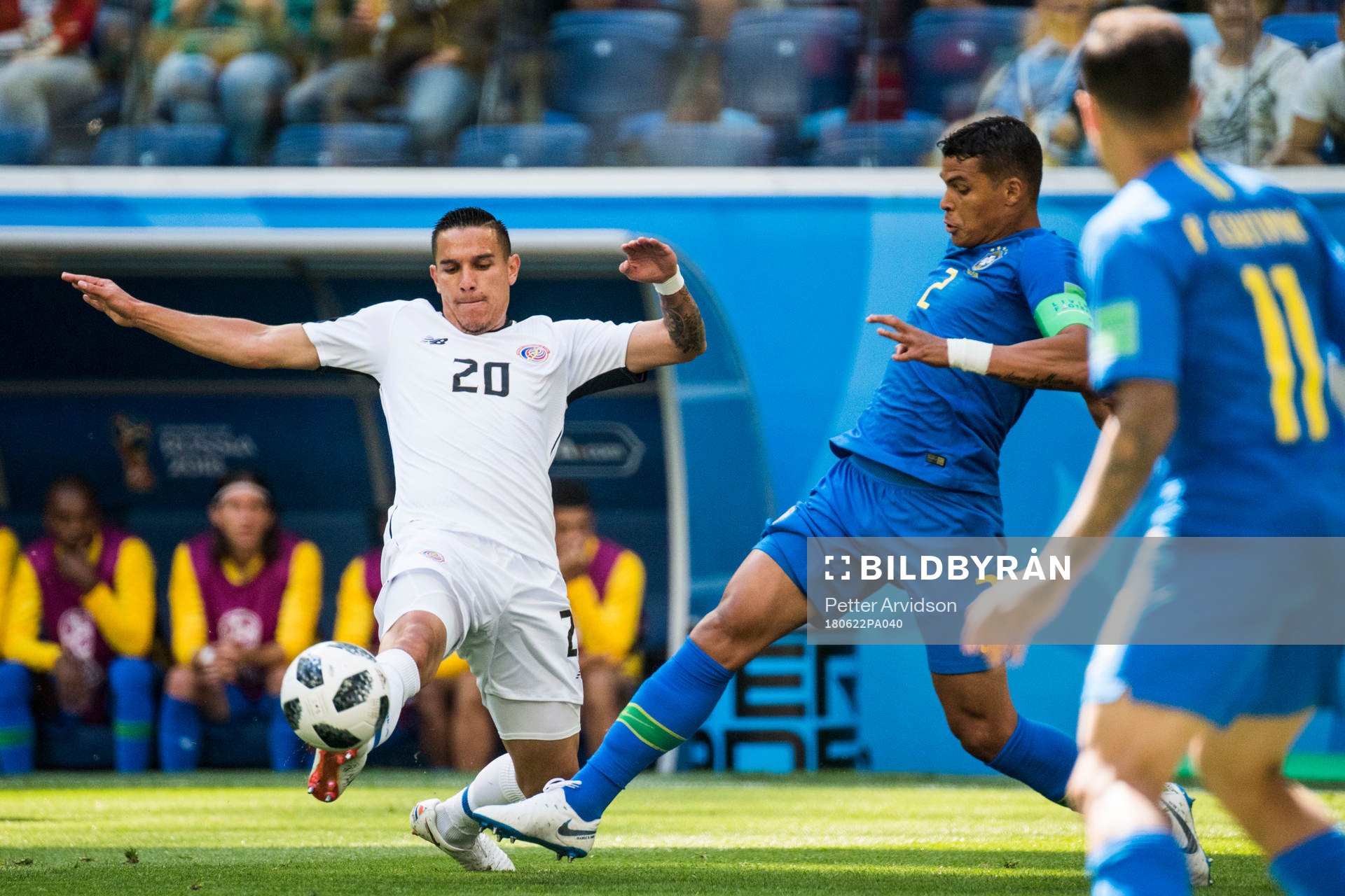 David Guzman of Costa Rica and Thiago Silva of Brazil