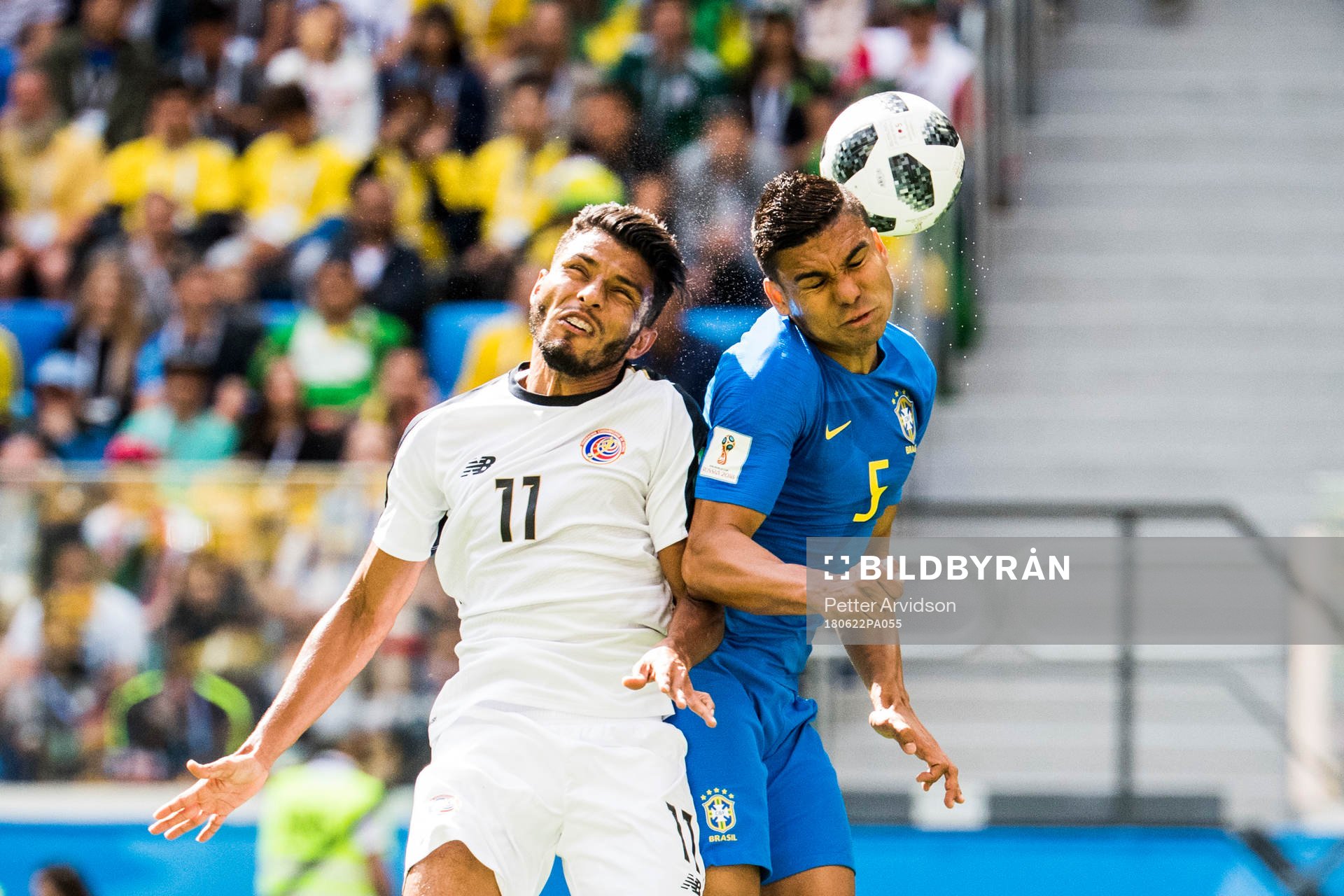 Johan Venegas of Costa Rica and Casemiro of Brazil