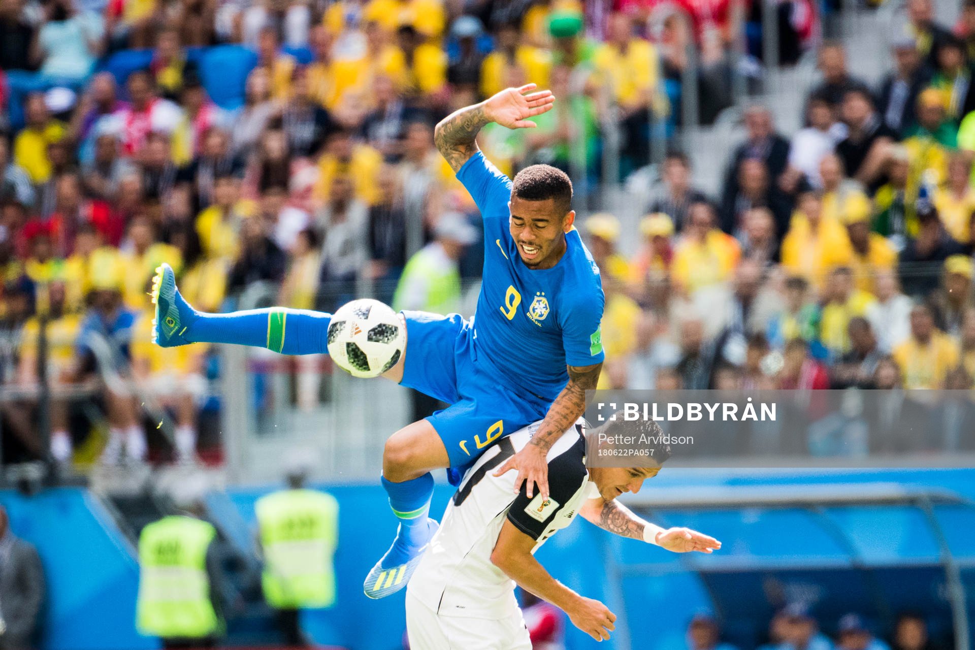 Gabriel Jesus of Brazil and David Guzman of Costa Rica