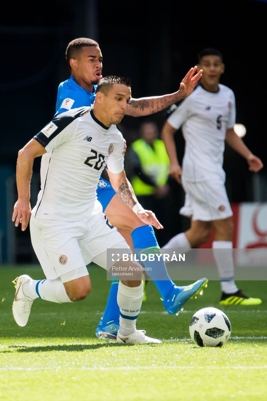 David Guzman of Costa Rica and Gabriel Jesus of Brazil