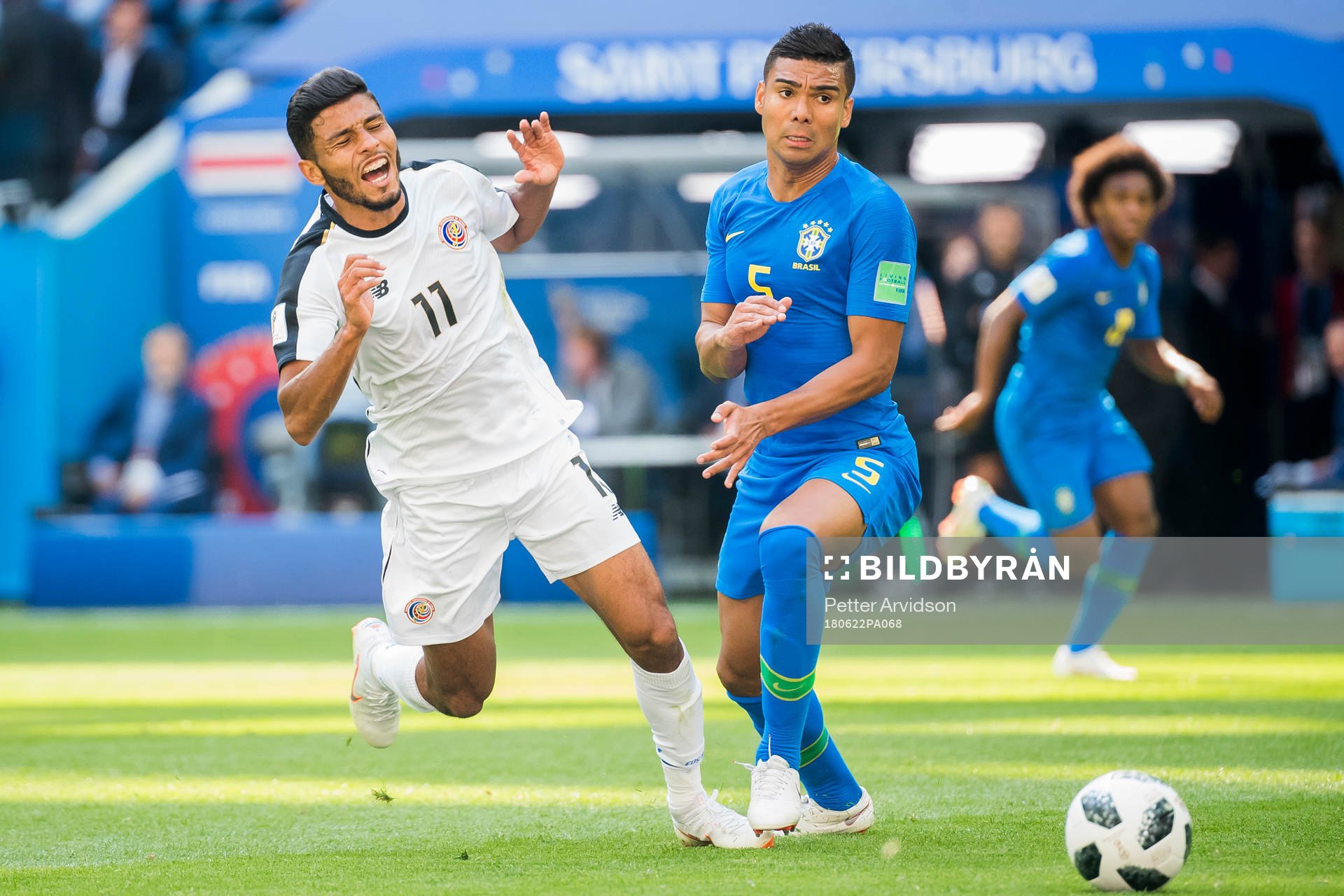 Johan Venegas of Costa Rica and Casemiro of Brazil