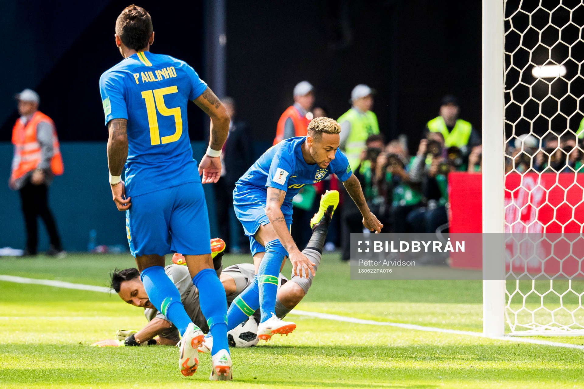 Neymar of Brazil and goalkeeper Keylor Navas of Costa Rica