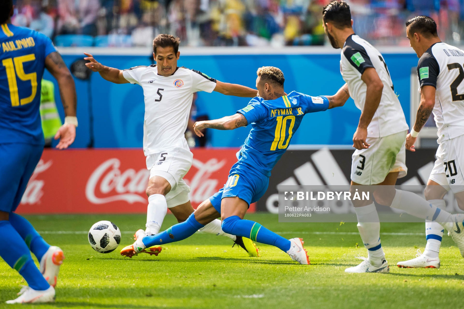 Celso Borges of Costa Rica and Neymar of Brazil