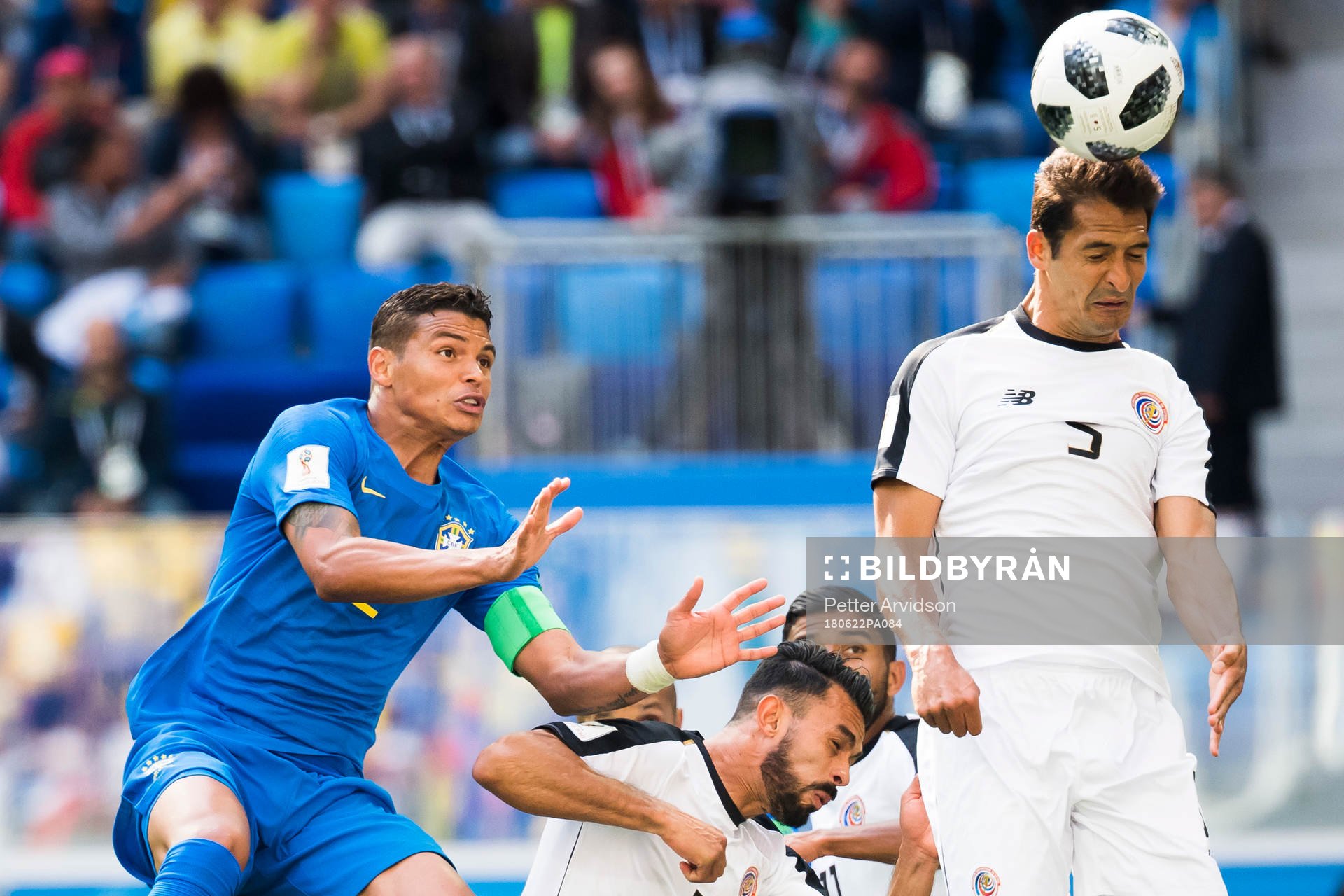 Thiago Silva of Brazil and Celso Borges of Costa Rica