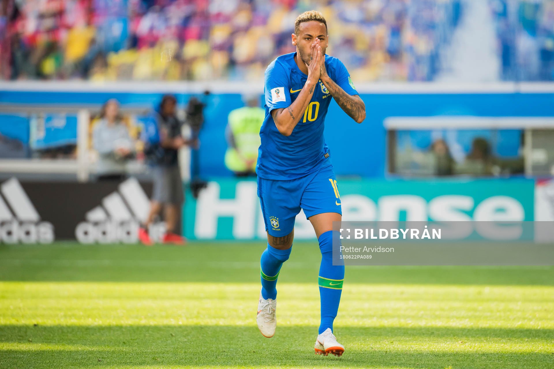 Neymar of Brazil looks dejected
