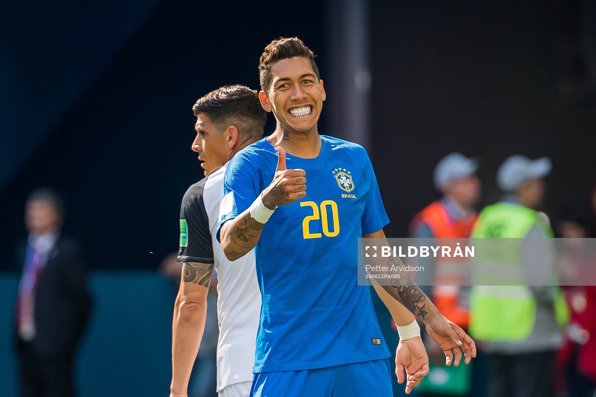 Roberto Firmino of Brazil reacts