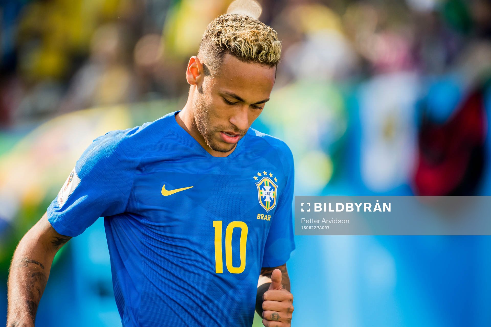 Neymar of Brazil looks dejected
