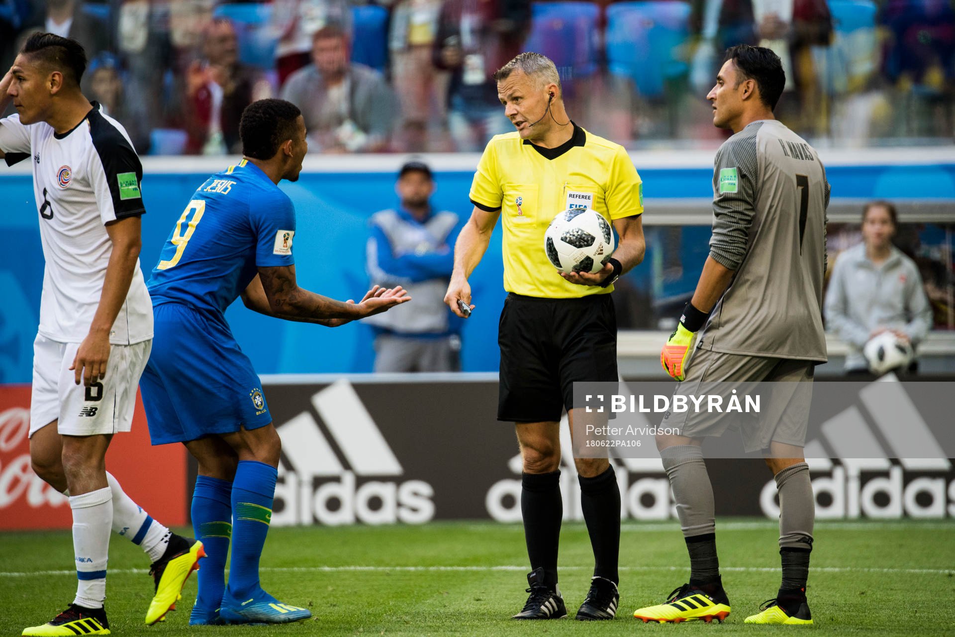 Gabriel Jesus of Brazil reacts