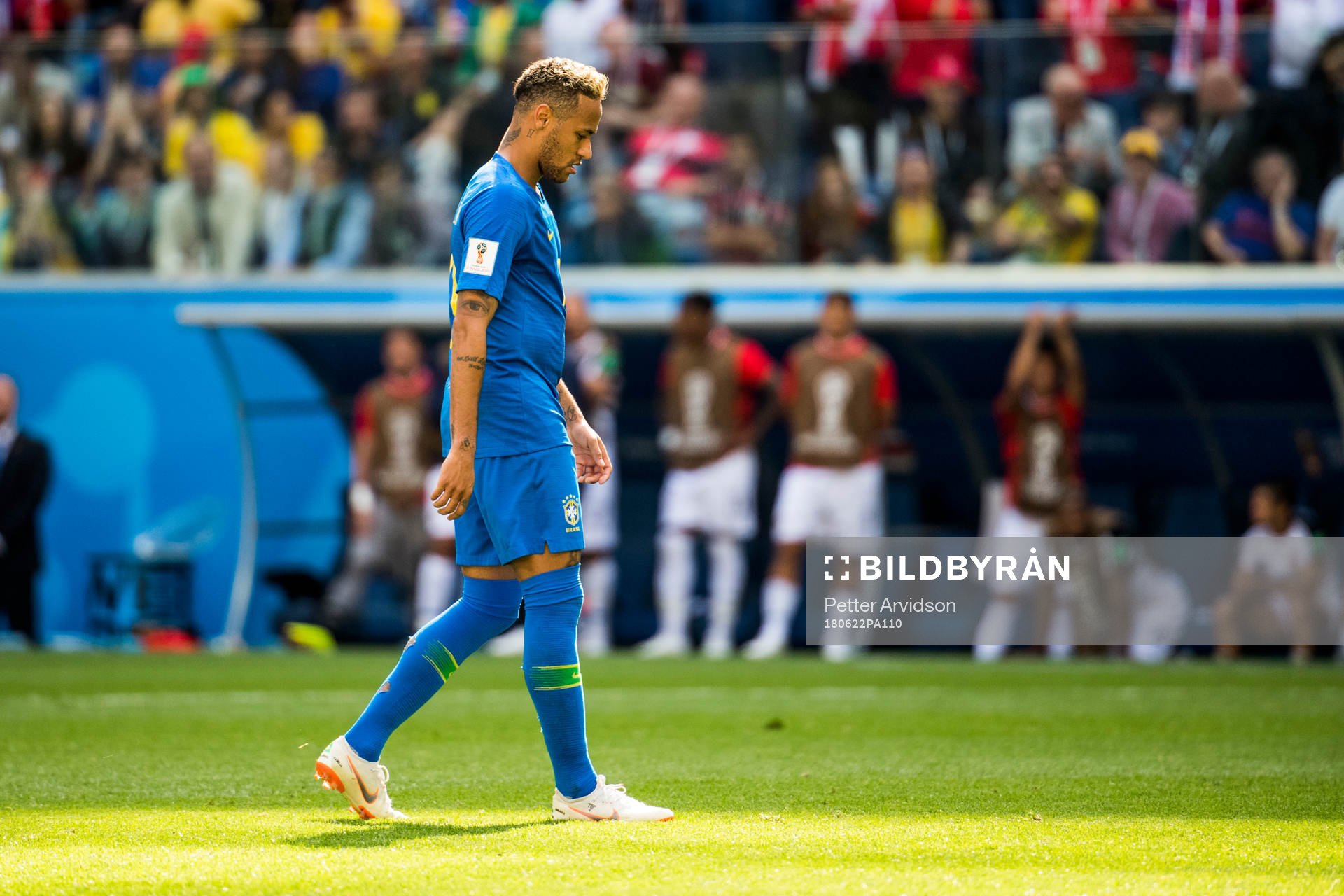 Neymar of Brazil looks dejected