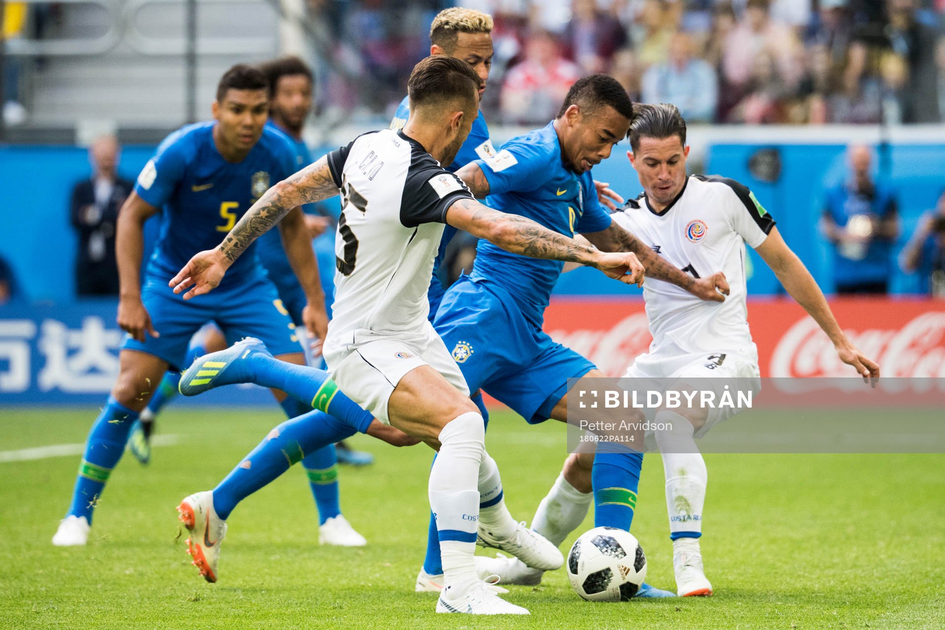 Gabriel Jesus of Brazil and Bryan Oviedo of Costa Rica