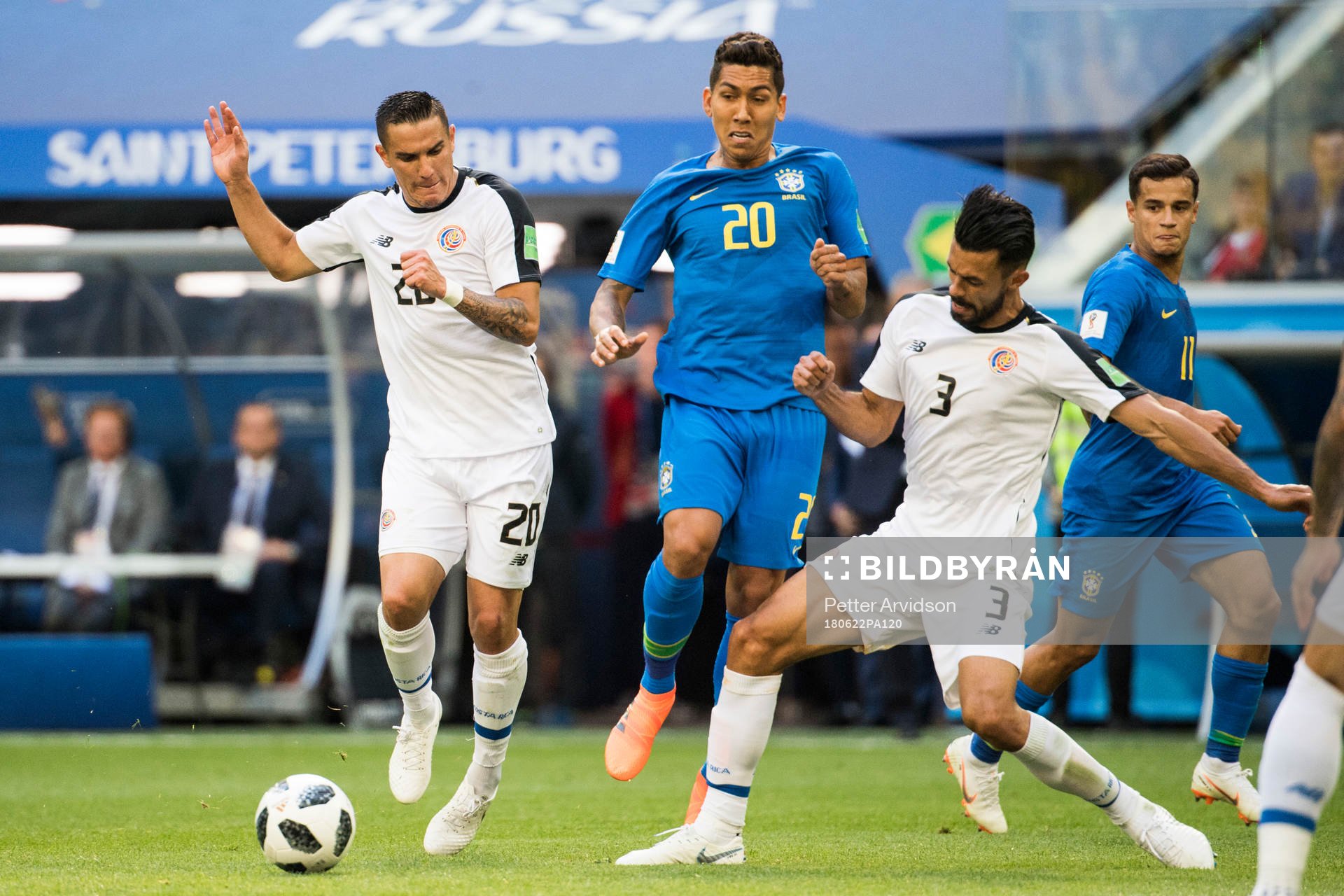 Roberto Firmino of Brazil against David Guzman and