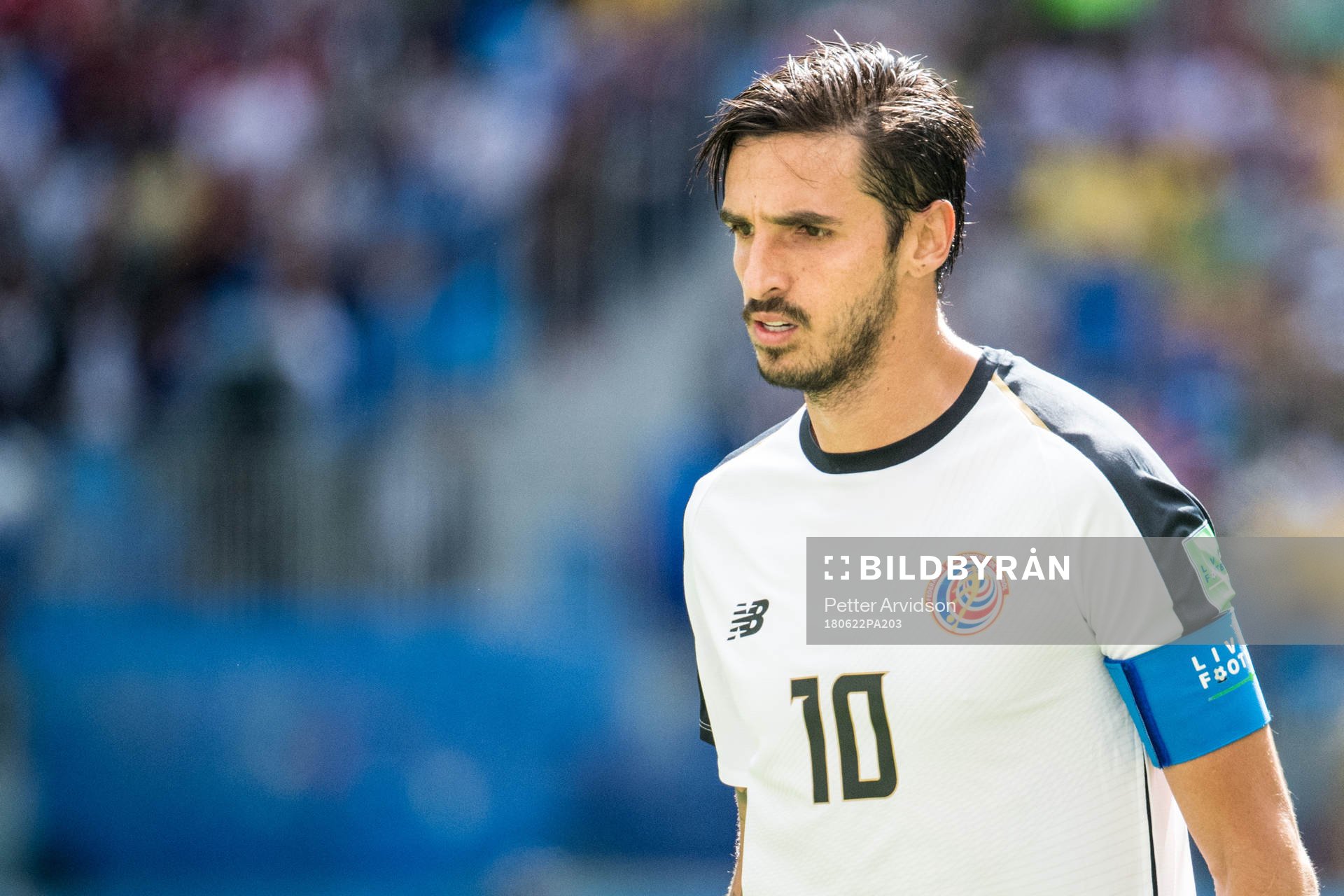 Bryan Ruiz of Costa Rica during the FIFA World Cup group stage match between Brazil and Costa Rica on June 22, 2018 in Sankt Petersburg.