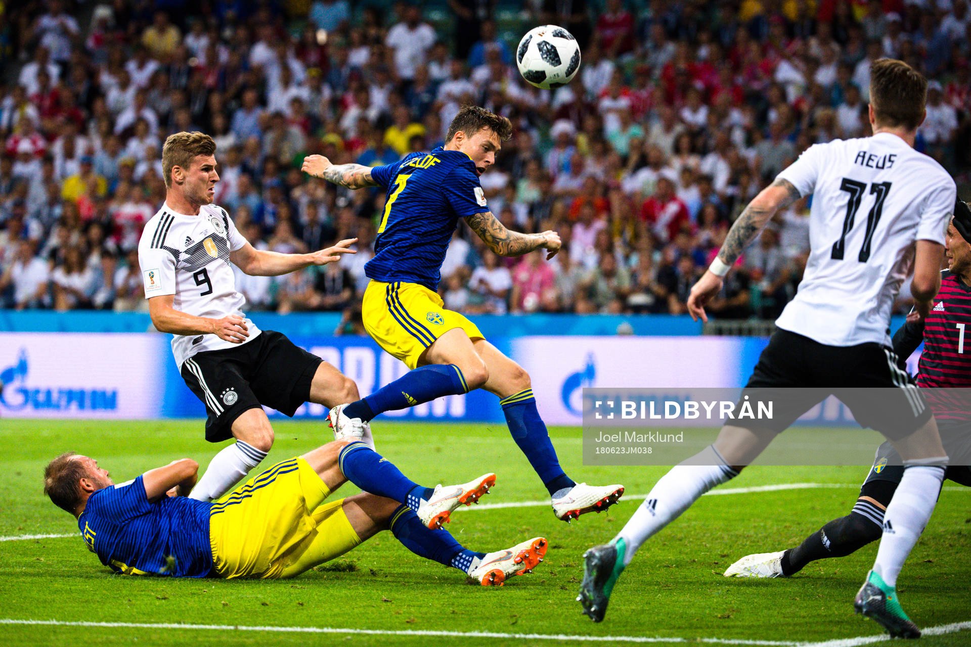 Timo Werner of Germany against Andreas Granqvist and Victor