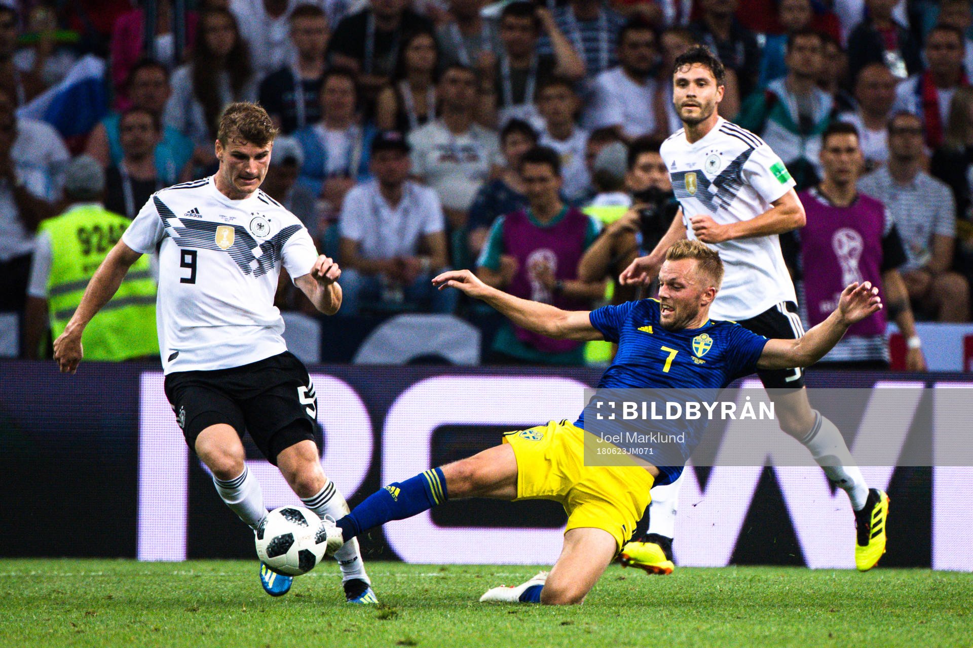 Timo Werner of Germany and Sebastian Larsson of Sweden