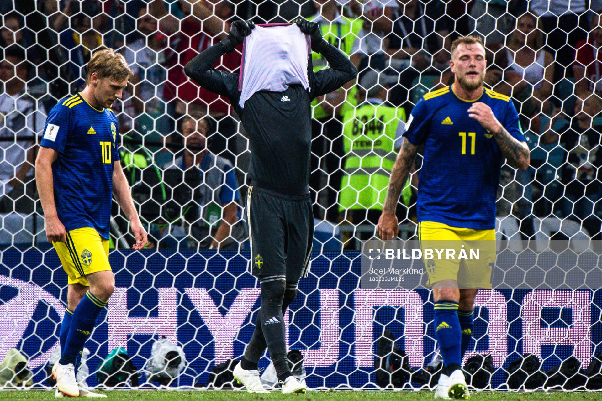 Emil Forsberg, goalkeeper Robin Olsen and John Guidetti of