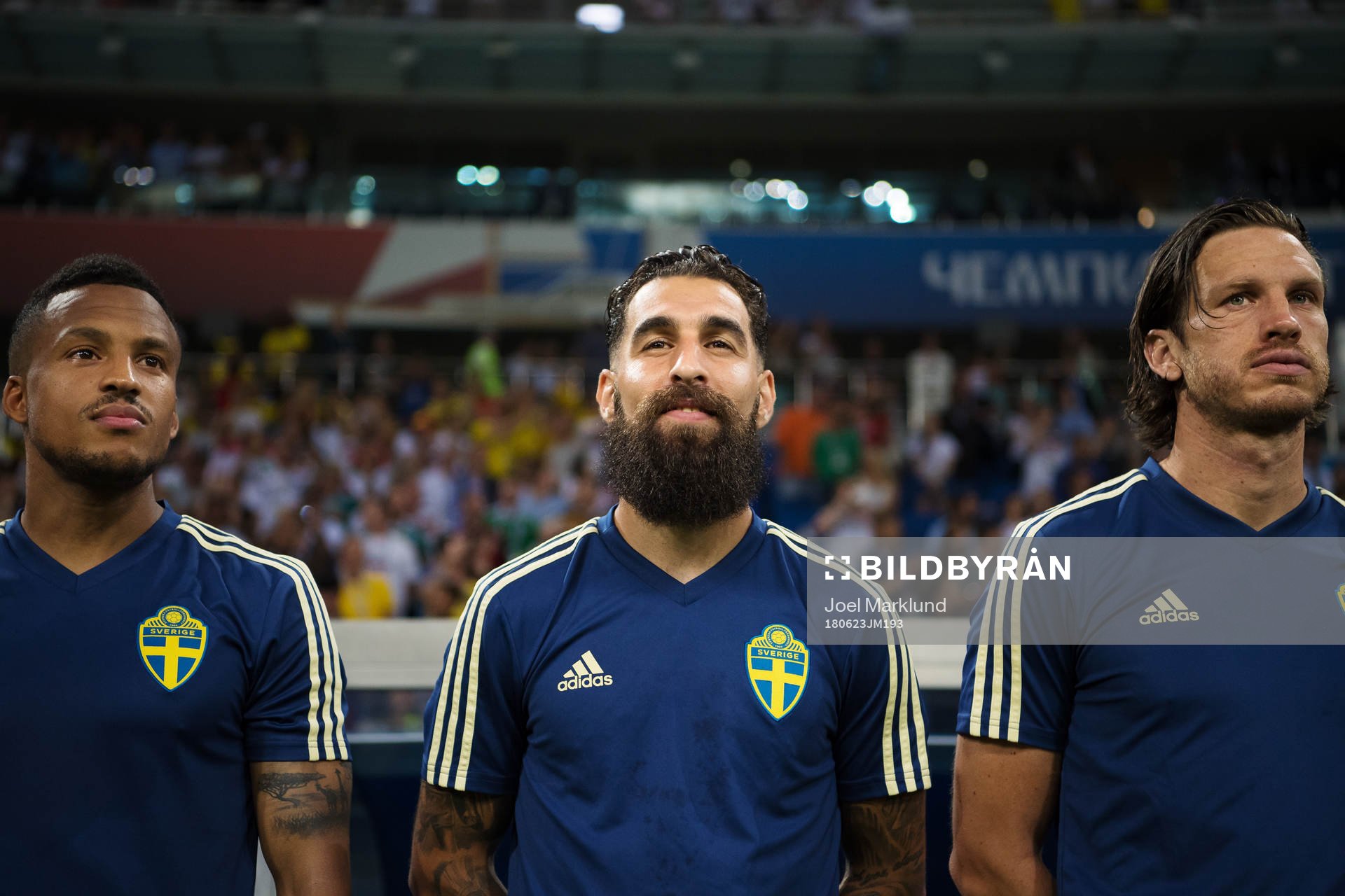 Martin Olsson, Jimmy Durmaz and Gustav Svensson of Sweden