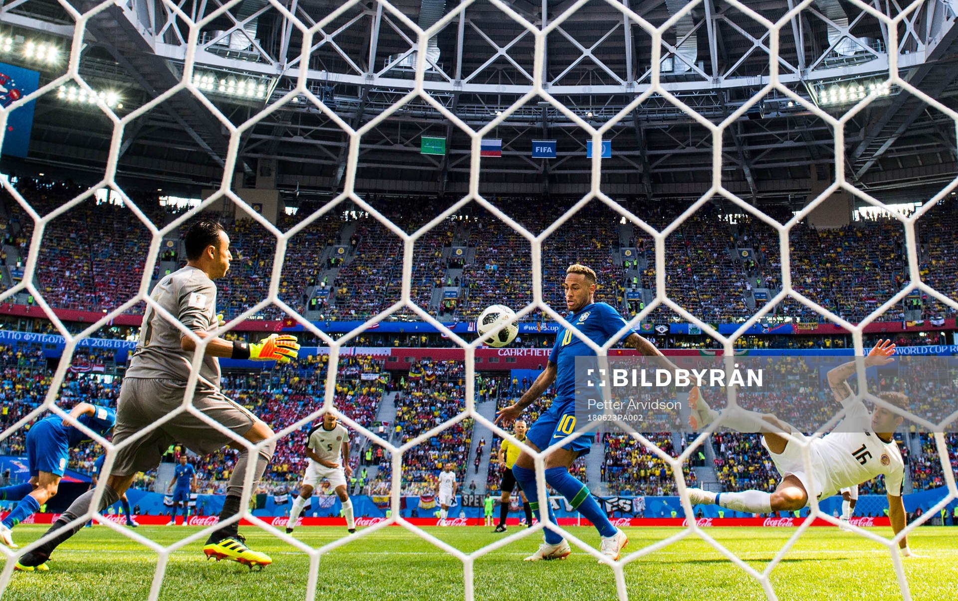 Neymar of Brazil against goalkeeper Keylor Navas and