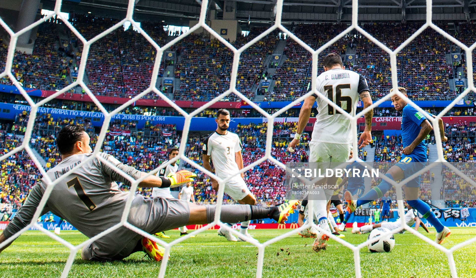 Neymar of Brazil against goalkeeper Keylor Navas and