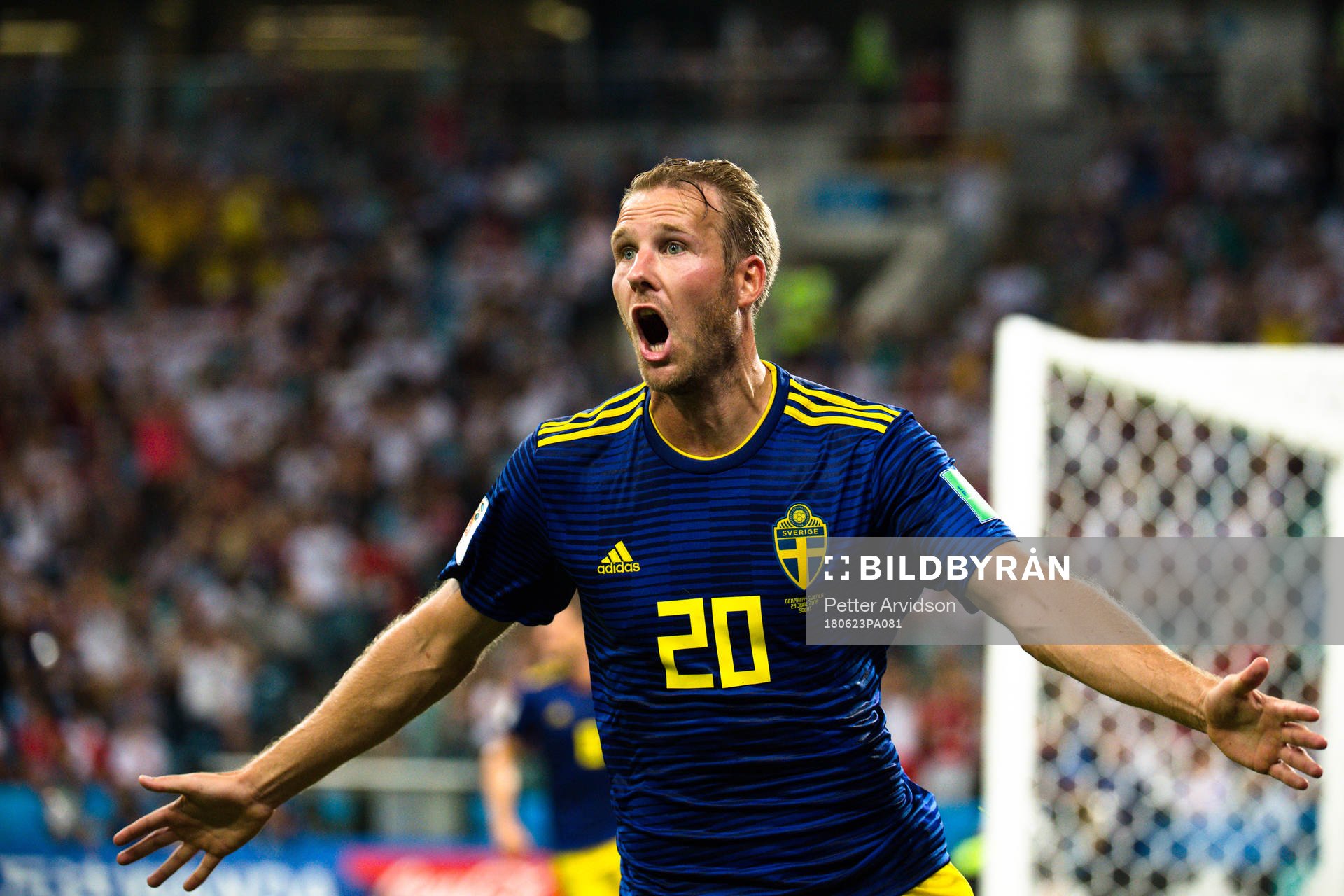 Ola Toivonen of Sweden celebrates the 1-0 goal