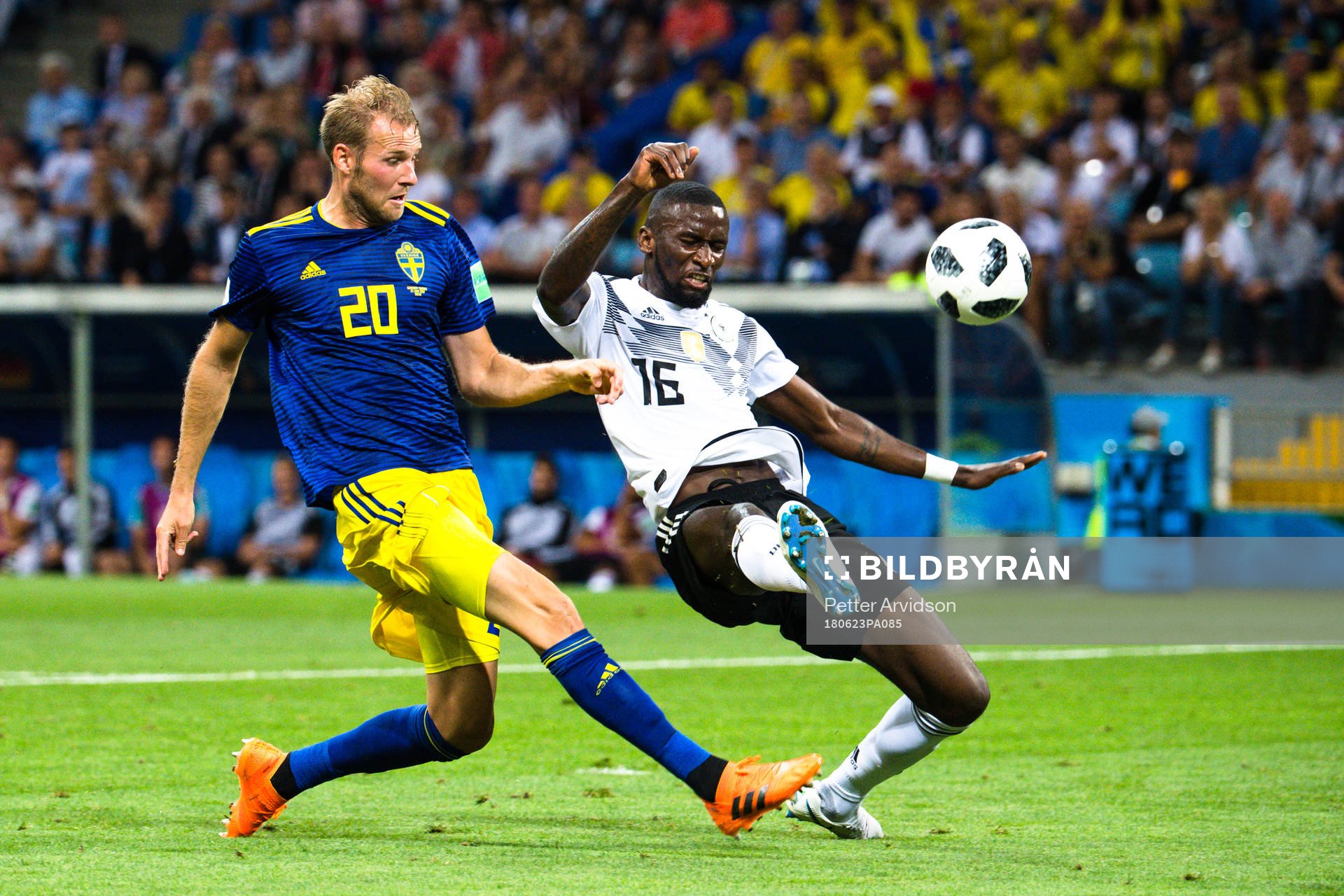 Ola Toivonen of Sweden scores the 1-0 goal next to Antonio