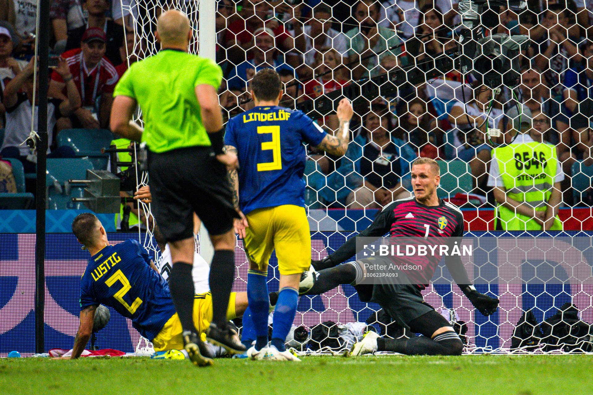 goalkeeper Robin Olsen of Sweden with a save