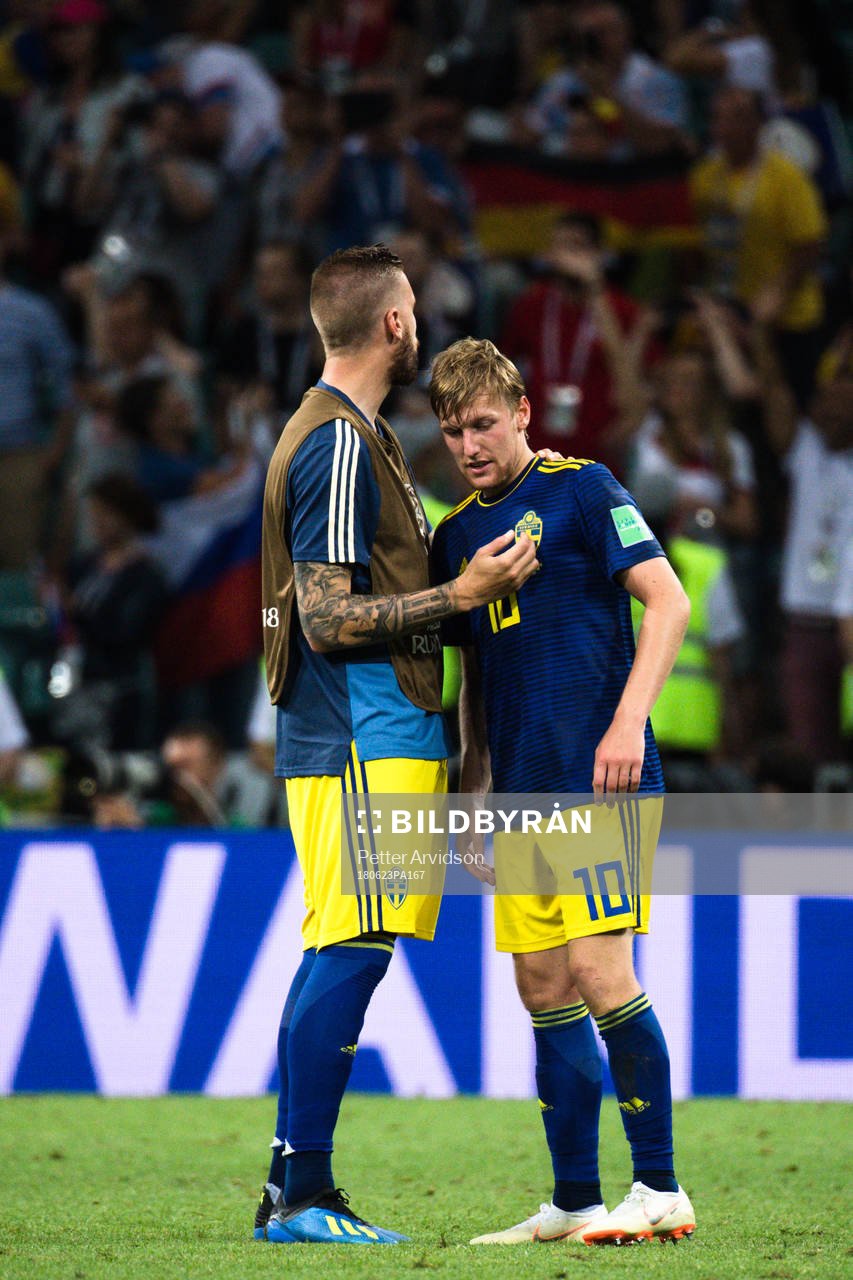 Pontus Jansson and Emil Forsberg of Sweden looks dejected