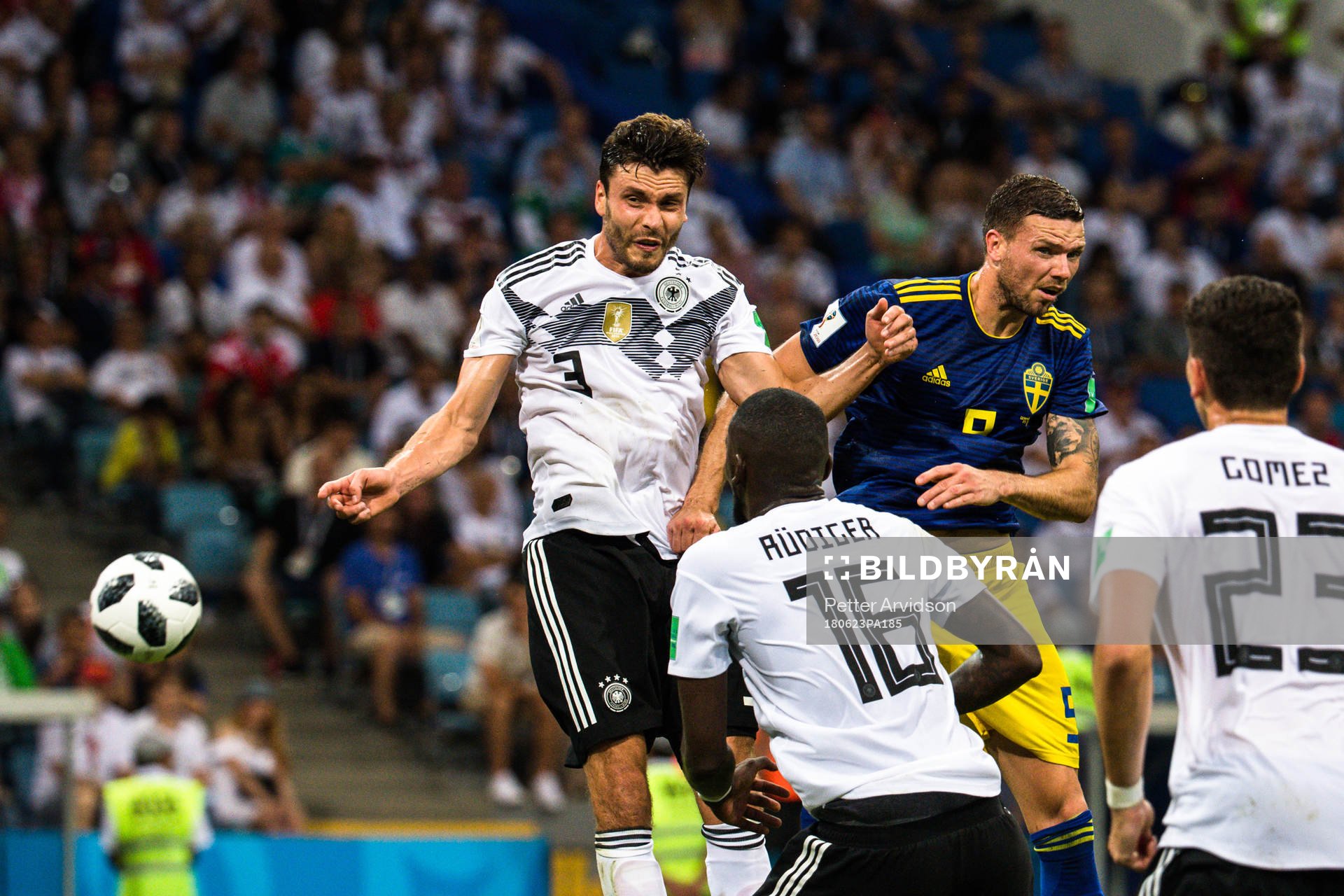 Jonas Hector of Germany and Marcus Berg of Sweden