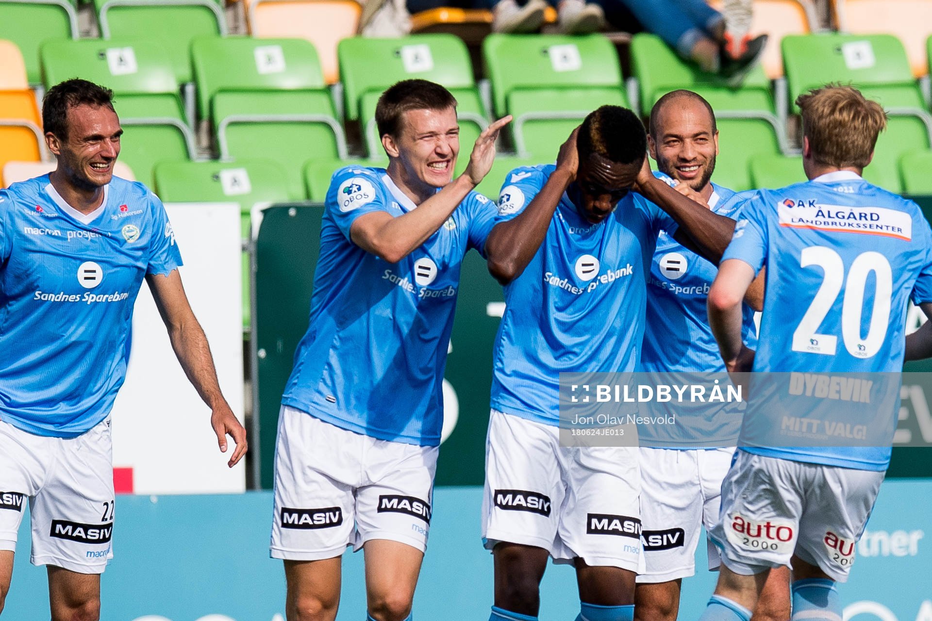 Akinsola Akinyemi of Sandnes Ulf celebrates the 0-1 goal