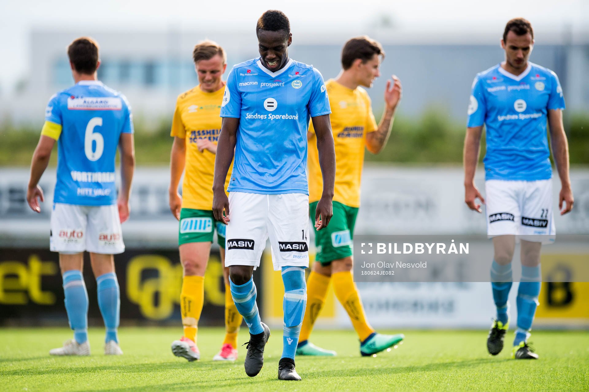Akinsola Akinyemi of Sandnes Ulf looks dejected