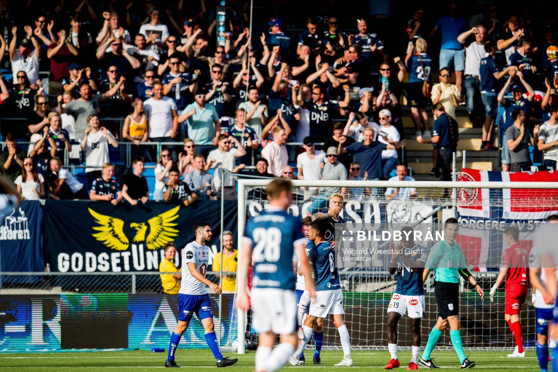 Eirik Ulland Andersen of Strømsgodset celebrates after scoring 3-0 during the Eliteserien match between Strømsgodset and Ranheim on June 24, 2018 in Drammen.