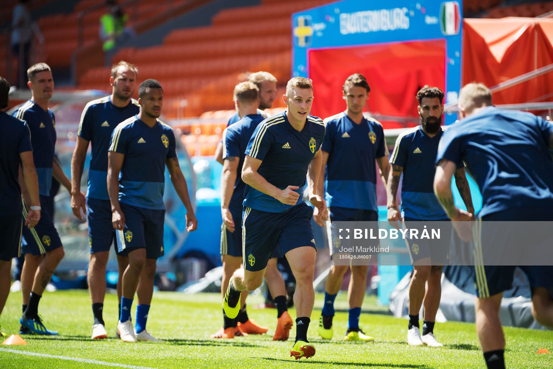 Emil Krafth of the Swedish national football team at a practice session during the FIFA World Cup on June 26, 2018 in Ekaterinburg.