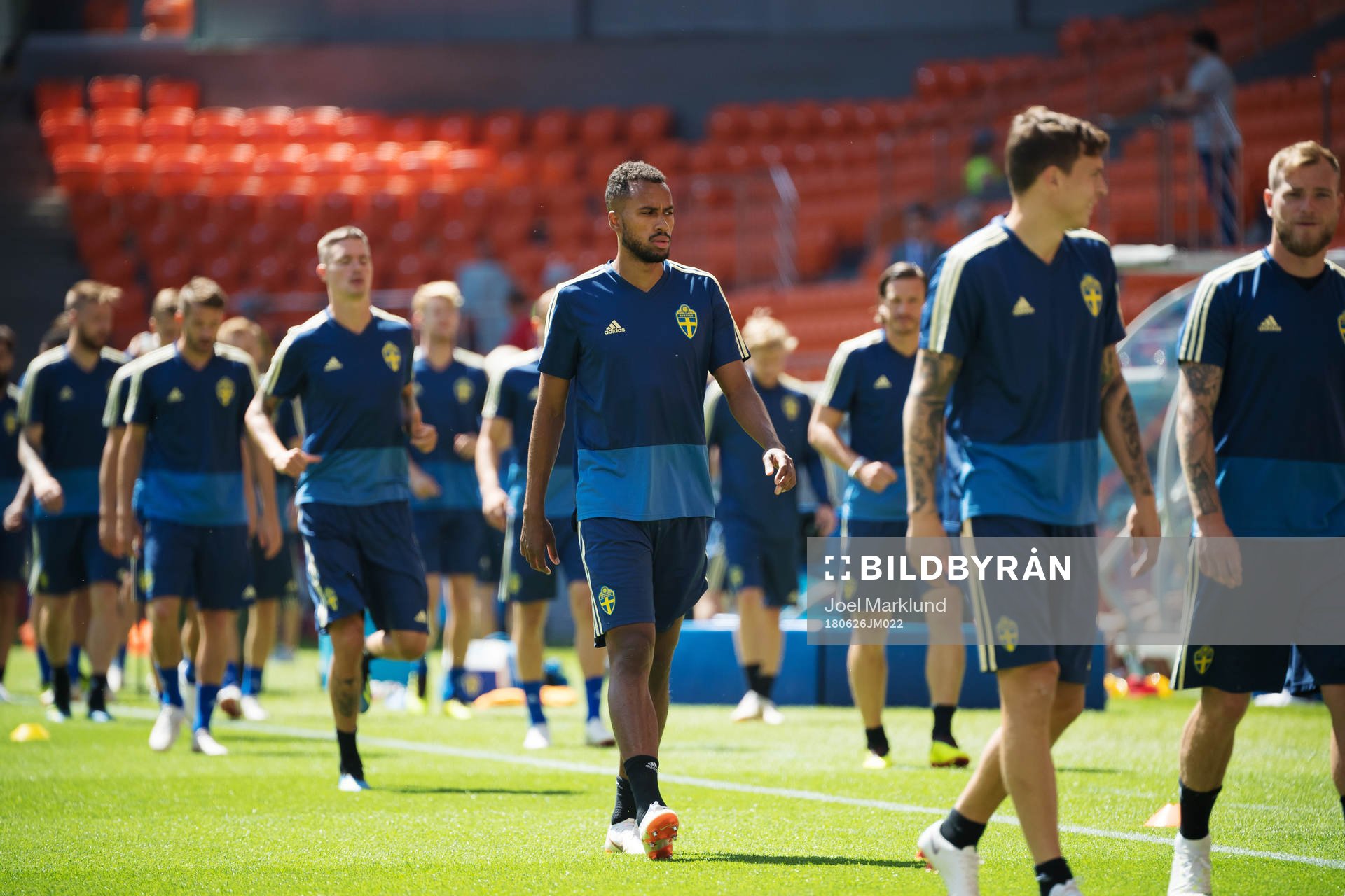 Isaac Kiese Thelin of the Swedish national football team at a practice session during the FIFA World Cup on June 26, 2018 in Ekaterinburg.