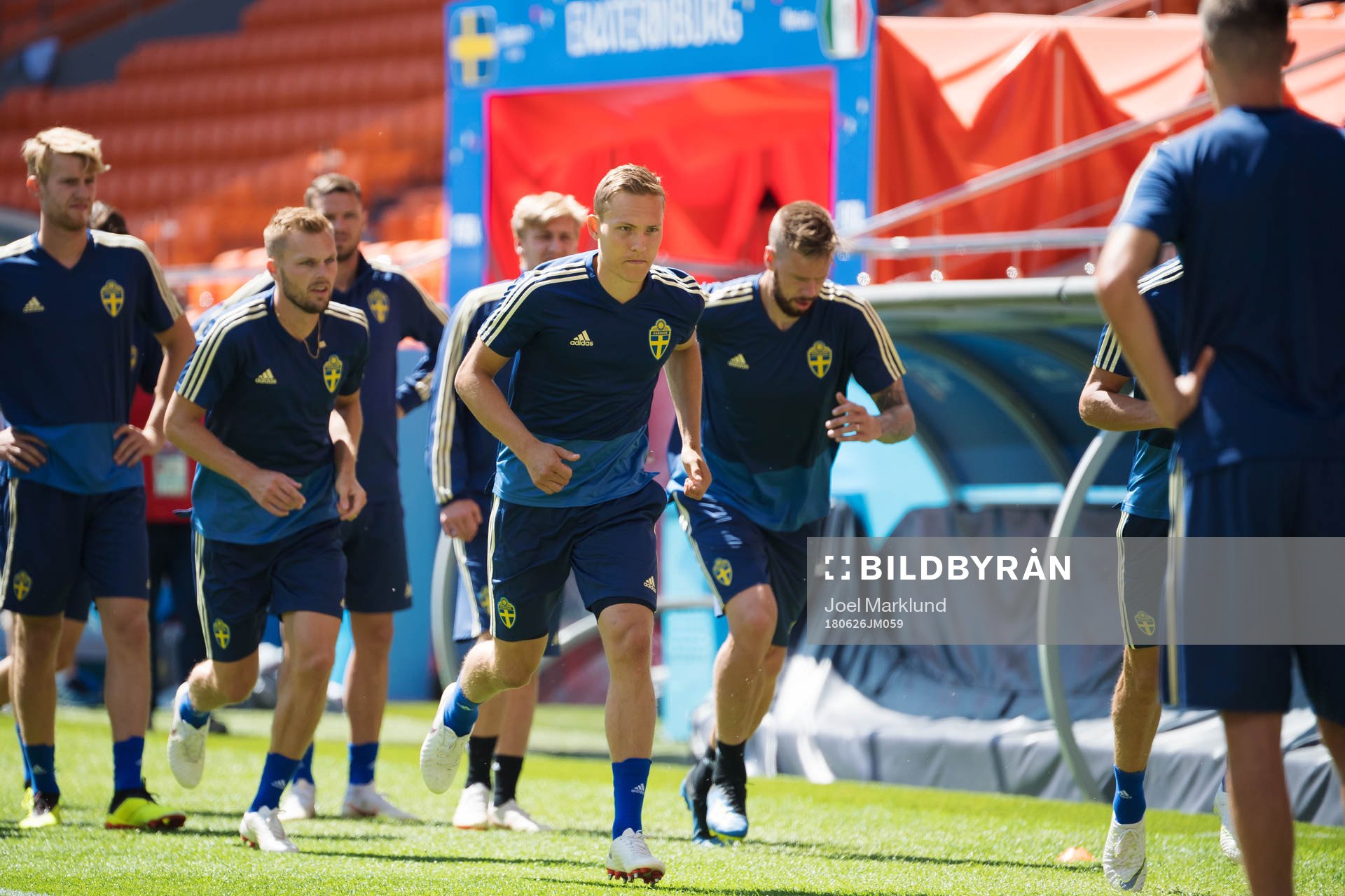 Ludwig Augustinsson of the Swedish national football team at a practice session during the FIFA World Cup on June 26, 2018 in Ekaterinburg.