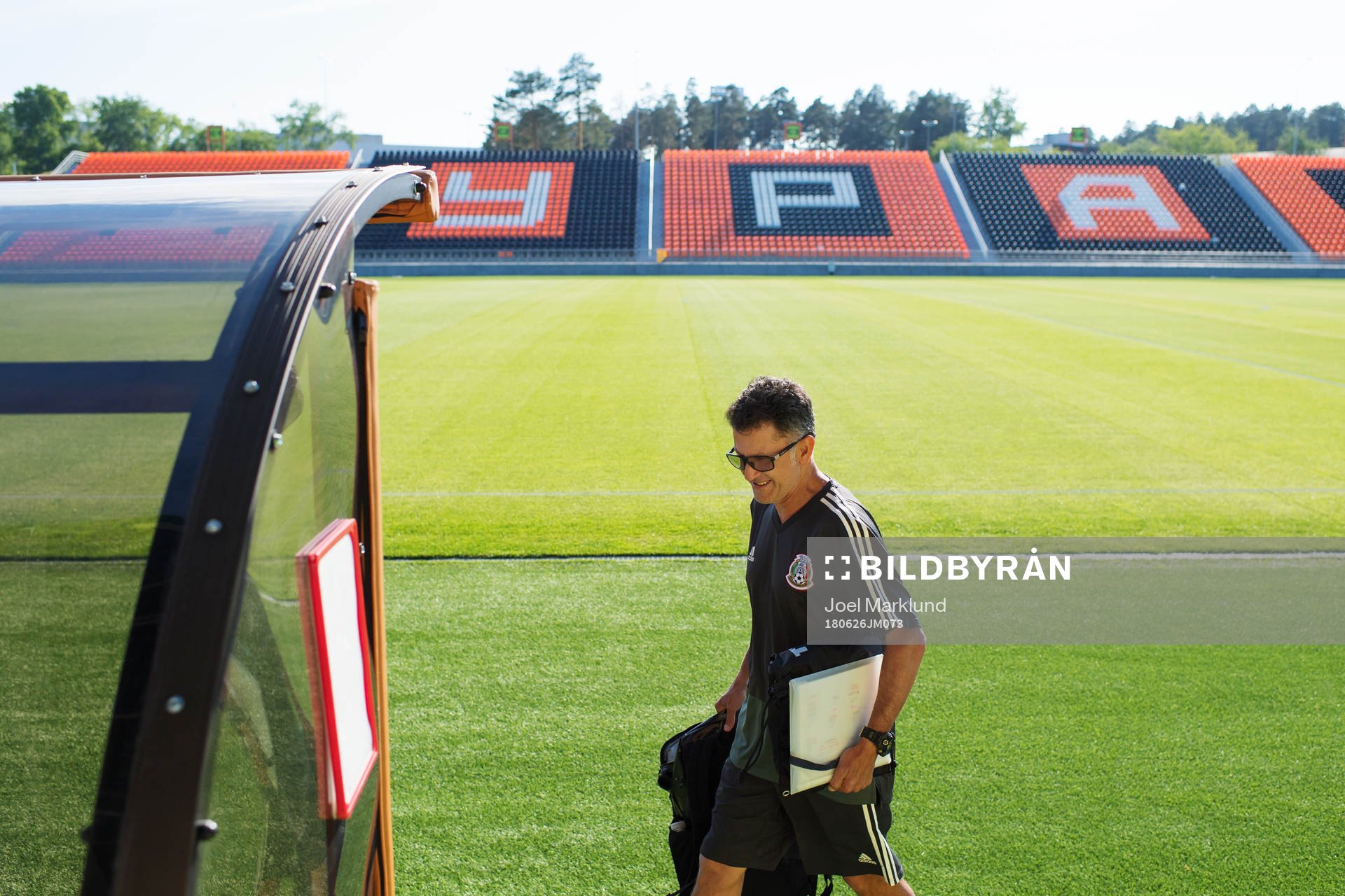 Head coach Juan Carlos Osorio of the Mexican national football team at a practice session during the FIFA World Cup on June 26, 2018 in Ekaterinburg.