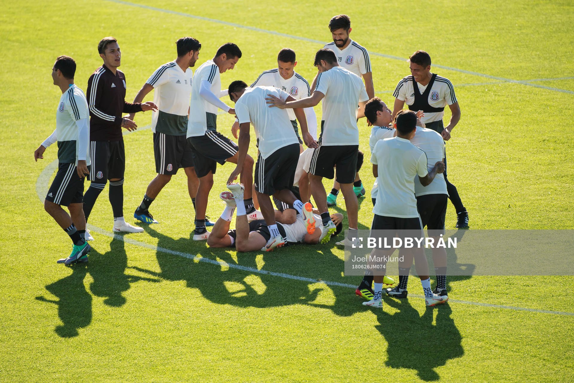 Players of the Mexican national football team fools around,