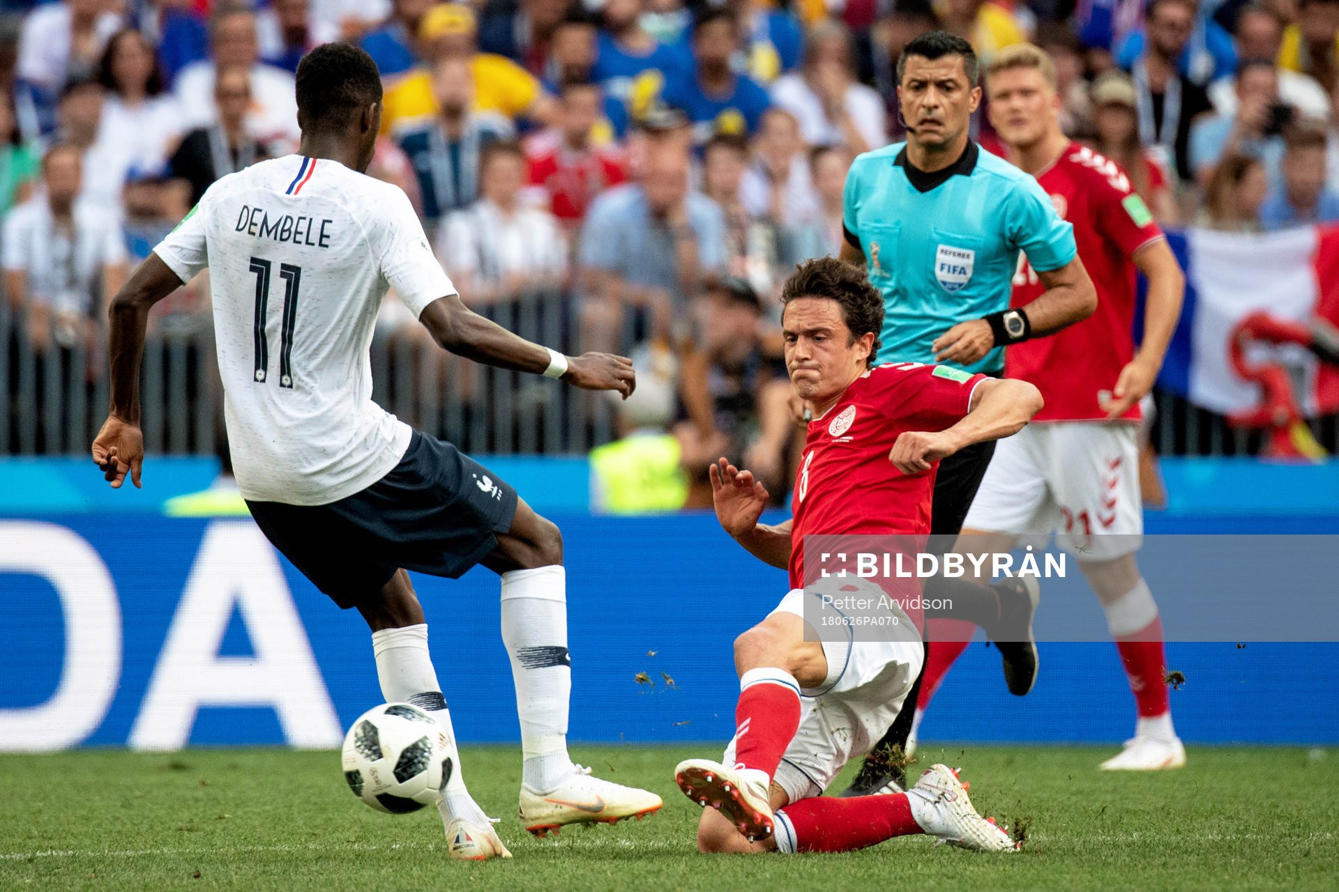 Ousmane Dembele of France and Thomas Delaney of Denmark