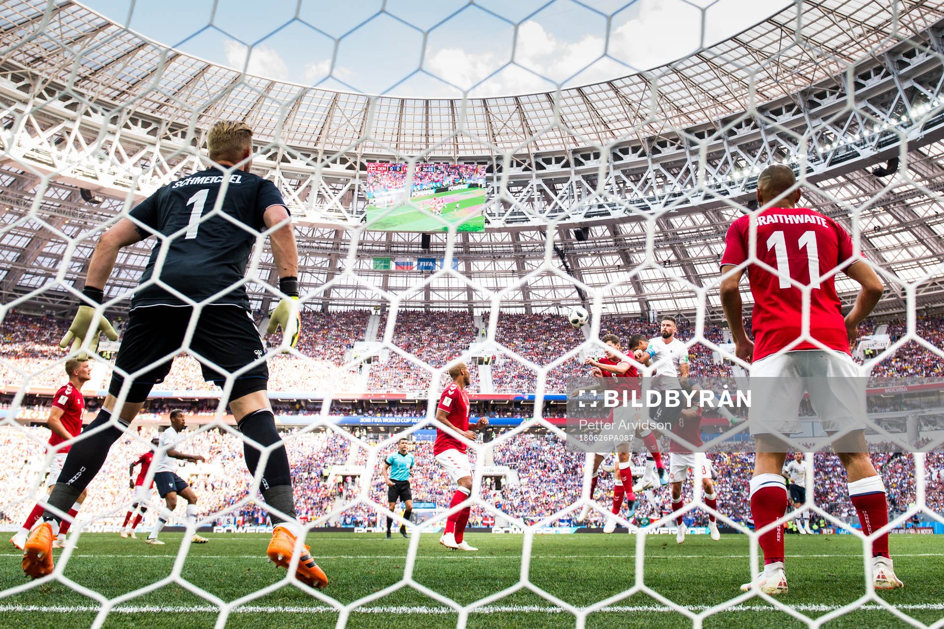 Olivier Giroud of France against Andreas Christensen and