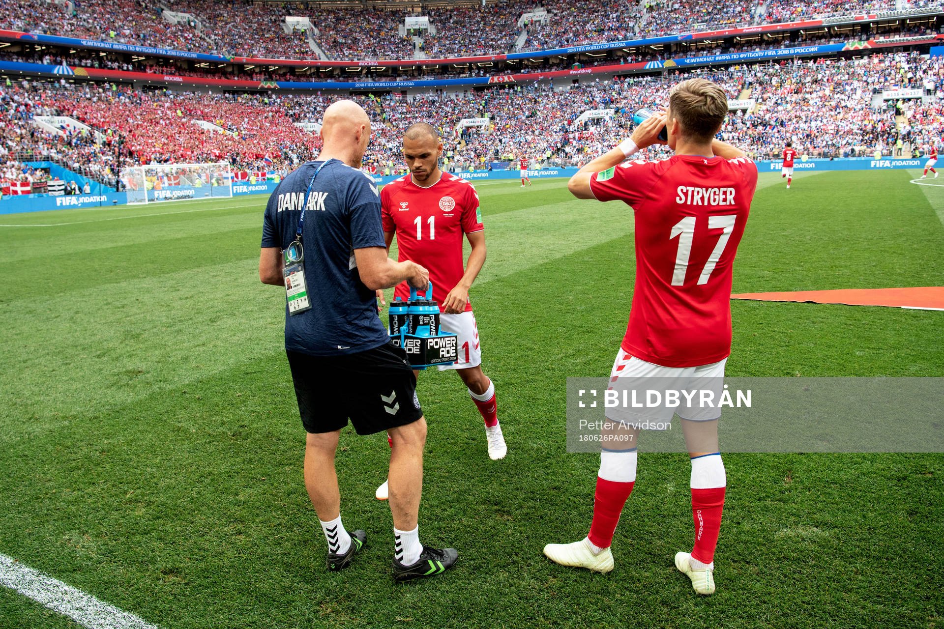 Martin Braithwaite and Jens Stryger Larsen of Denmark